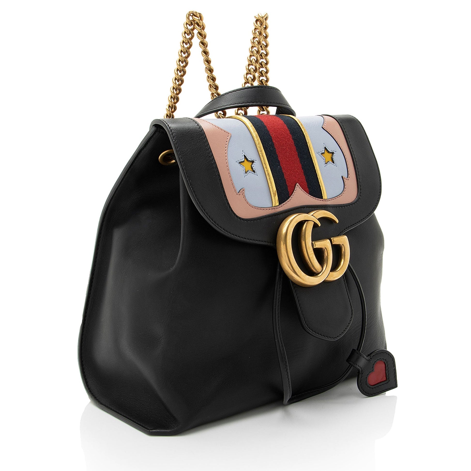 Gucci GG Marmont Web Heart Star Leather Chain Flap Backpack