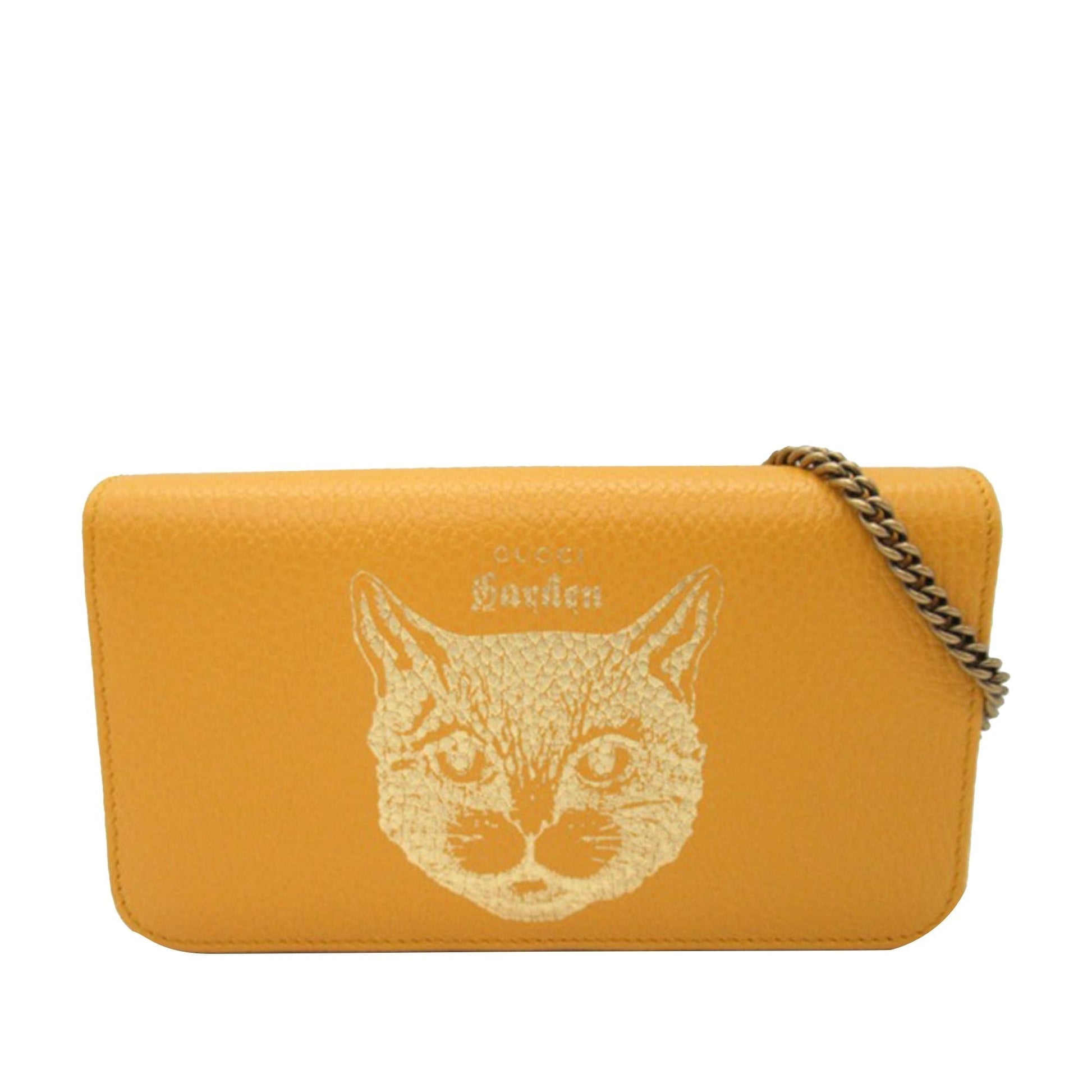 Gucci Garden Mystic Cat Wallet On Leather Calf Chain Crossbody Bag