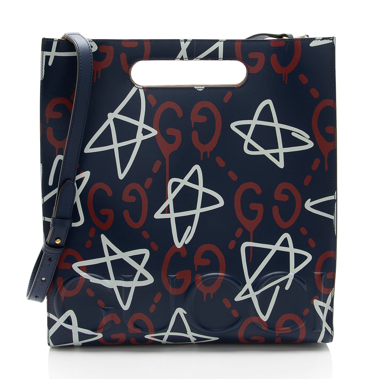 Gucci Ghost Leather White Blue Red Tote Bag