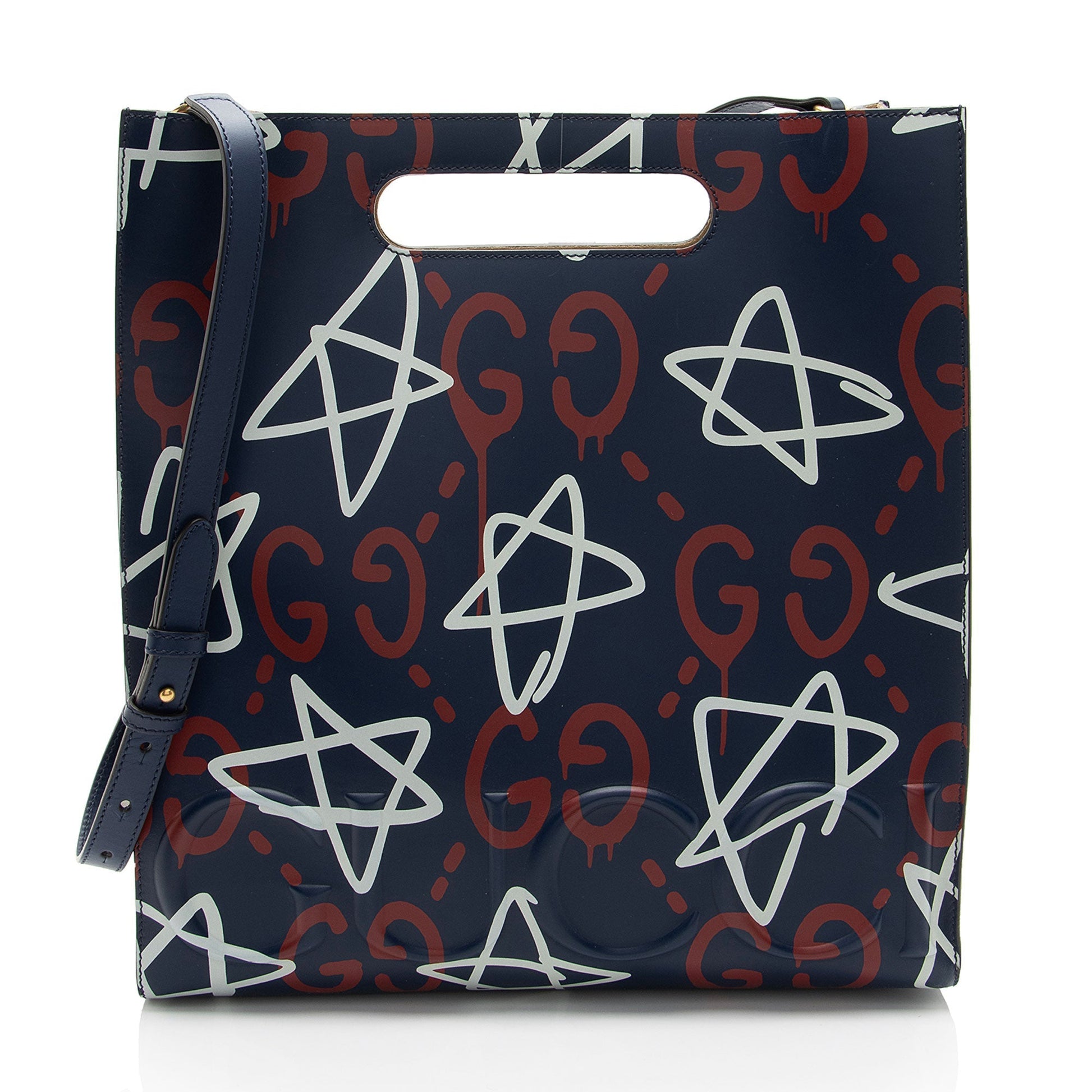 Gucci Ghost Leather White Blue Red Tote Bag