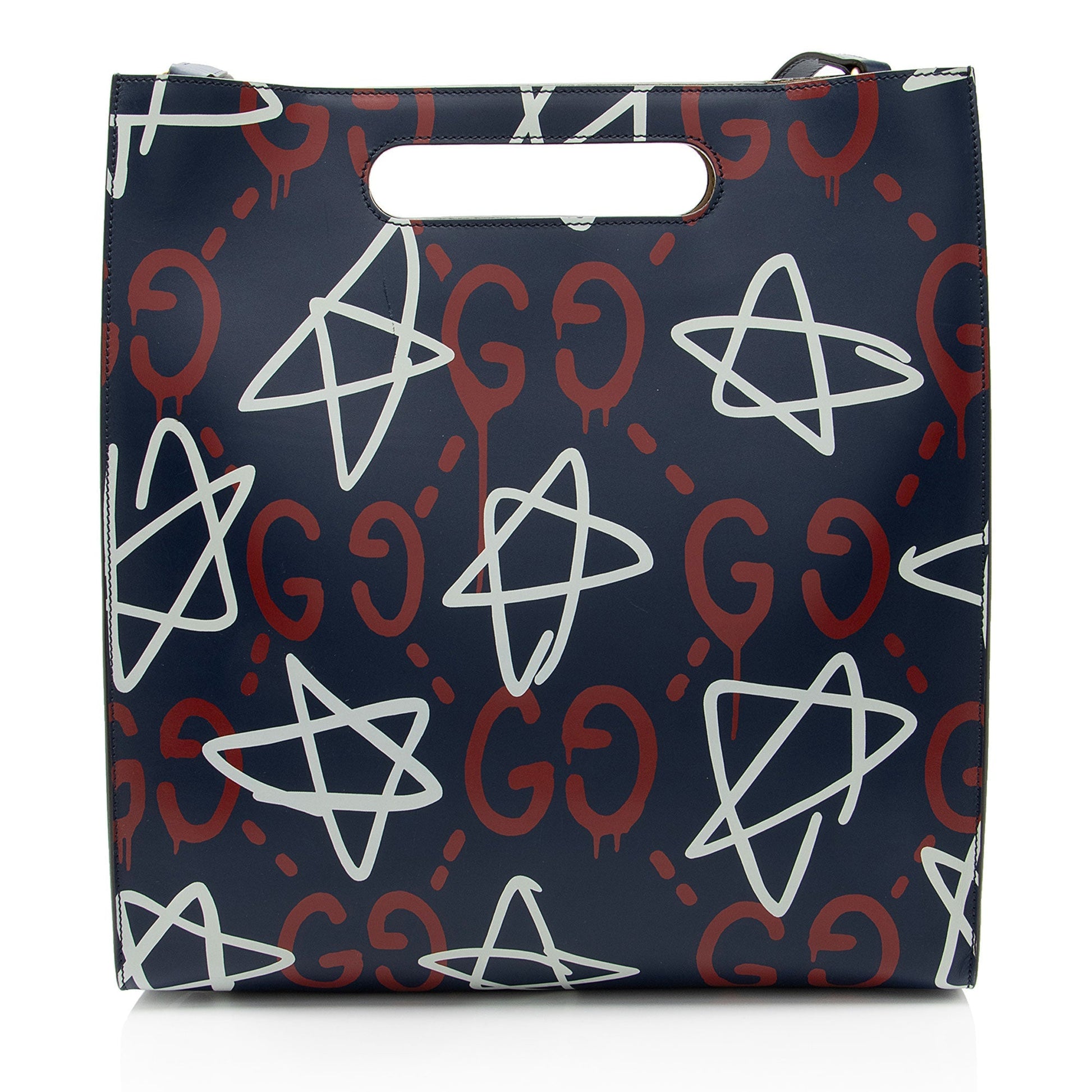 Gucci Ghost Leather White Blue Red Tote Bag Medium Tote