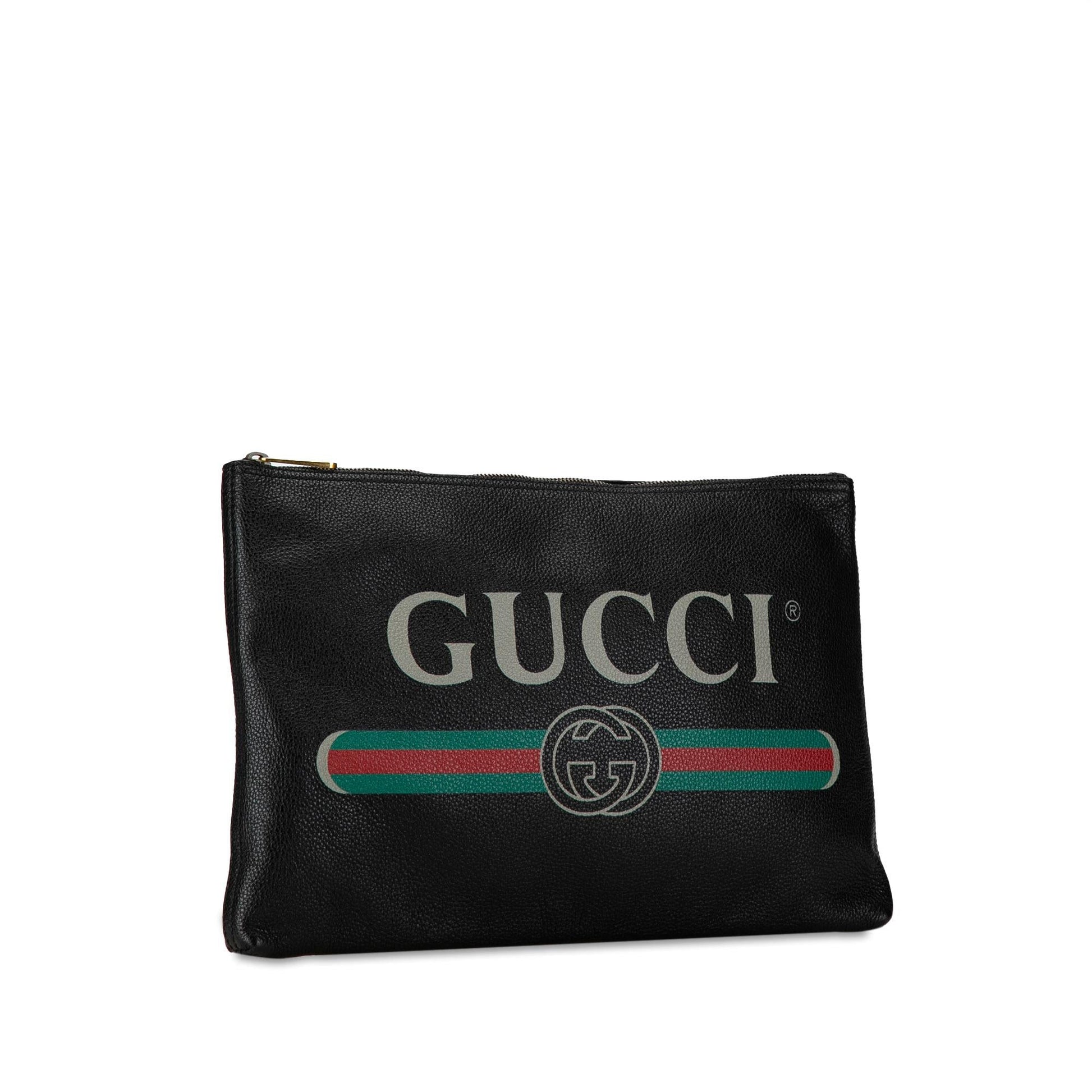 Gucci SHG-0B9RCU Leather Calf Black Logo Clutch Bag