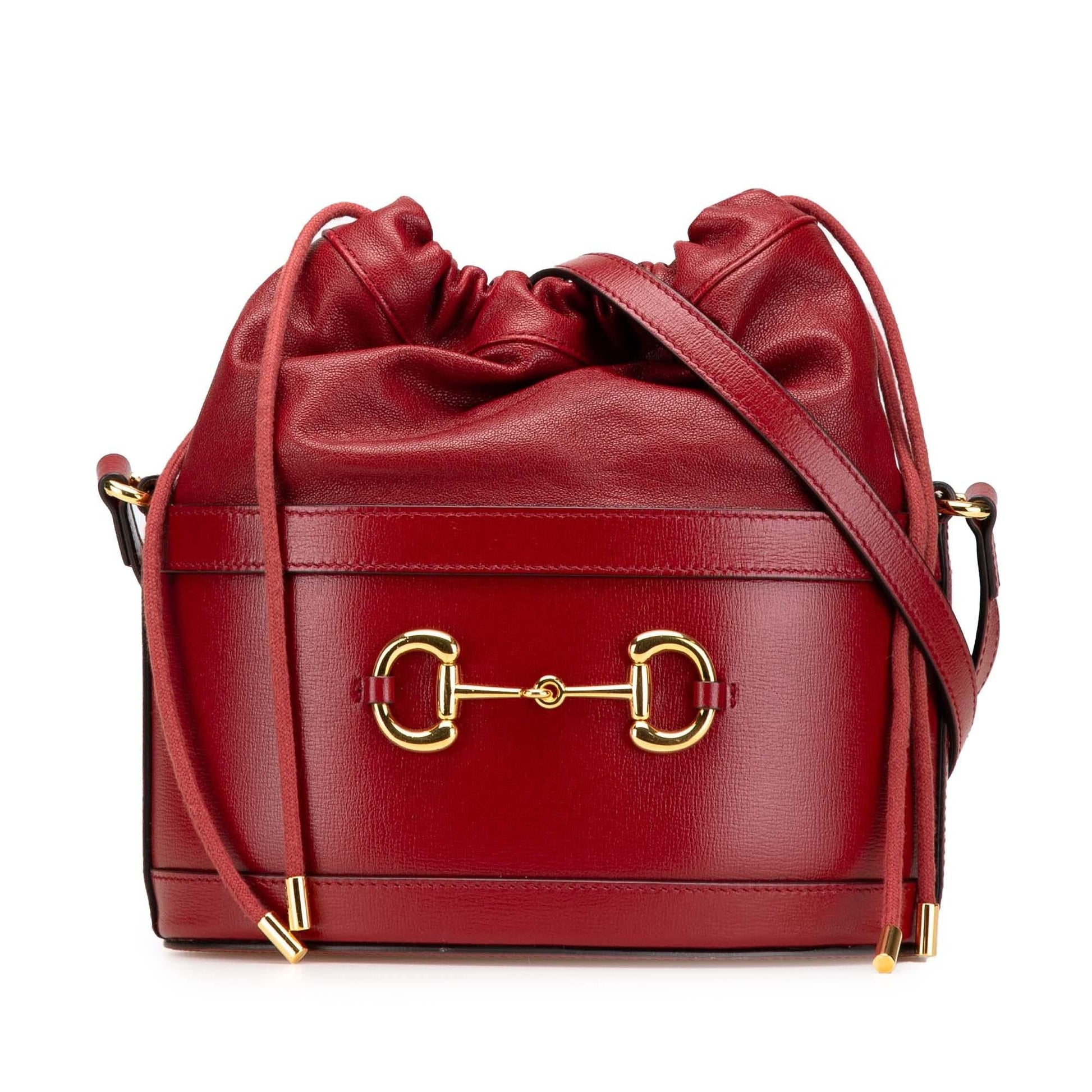 Gucci Horsebit Leather Calf Red Bucket Shoulder Bag Bag 3