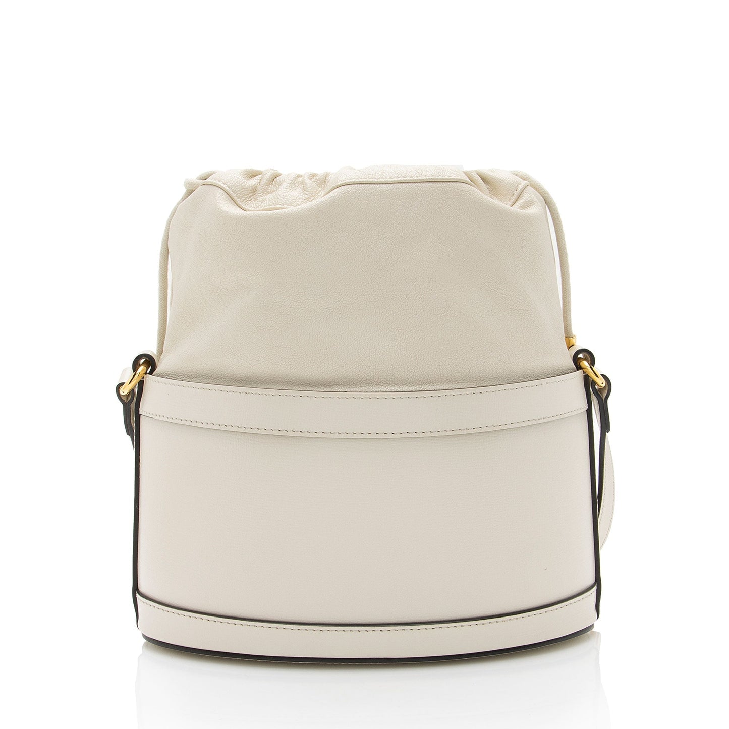Gucci Horsebit Drawstring Leather Nylon White Bucket Jewelry