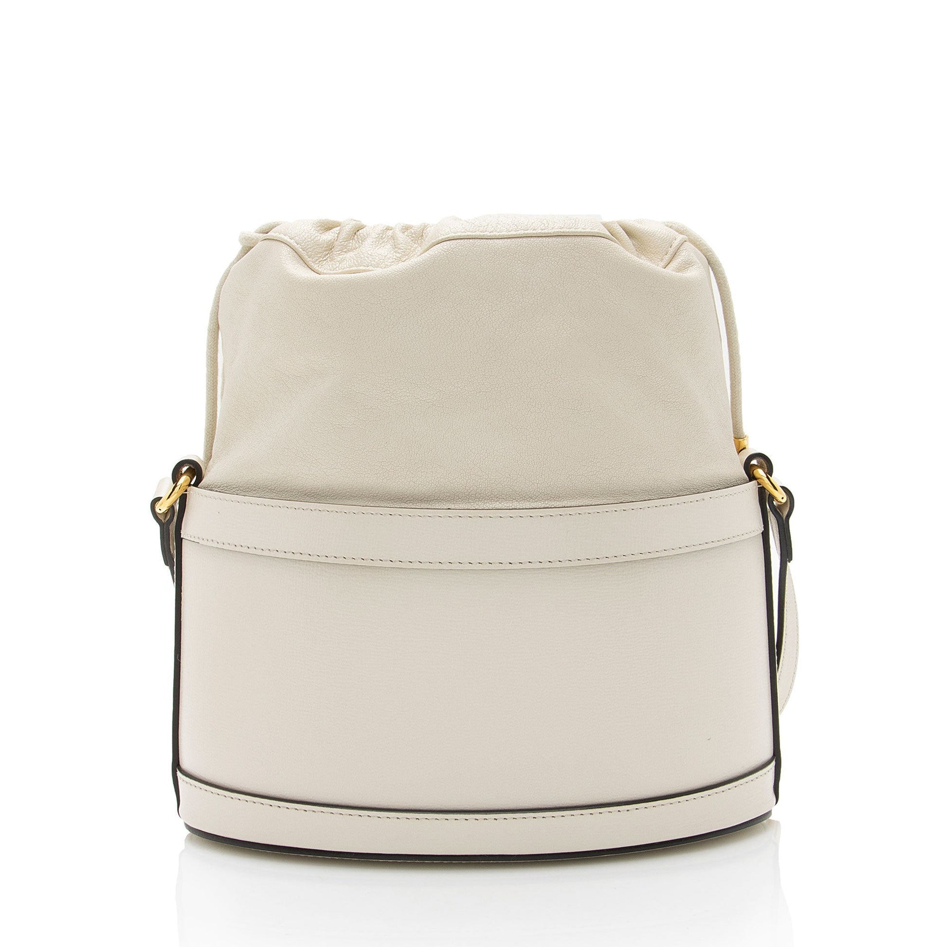 Gucci Horsebit Drawstring Leather Nylon White Bucket Jewelry