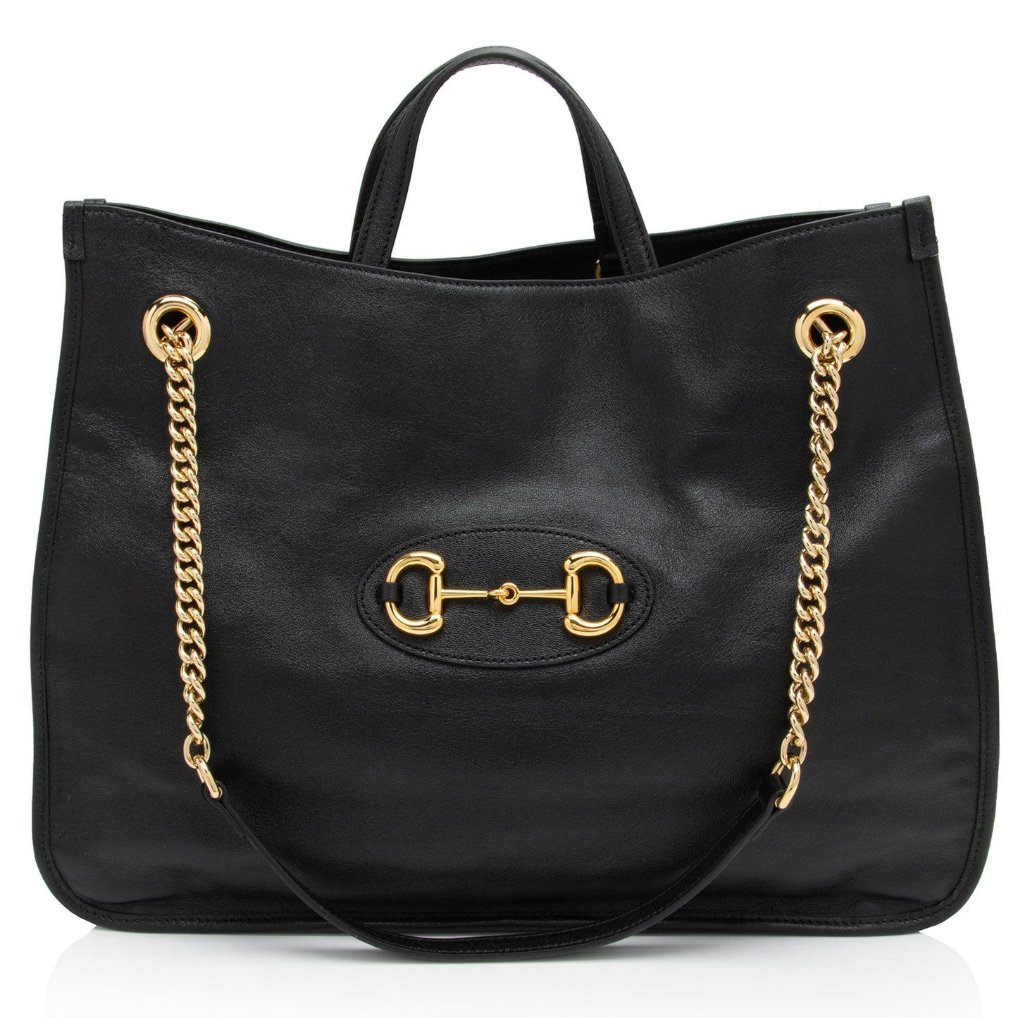 Gucci Horsebit SHF-LnlXOo Leather Black Large Chain Tote Bag