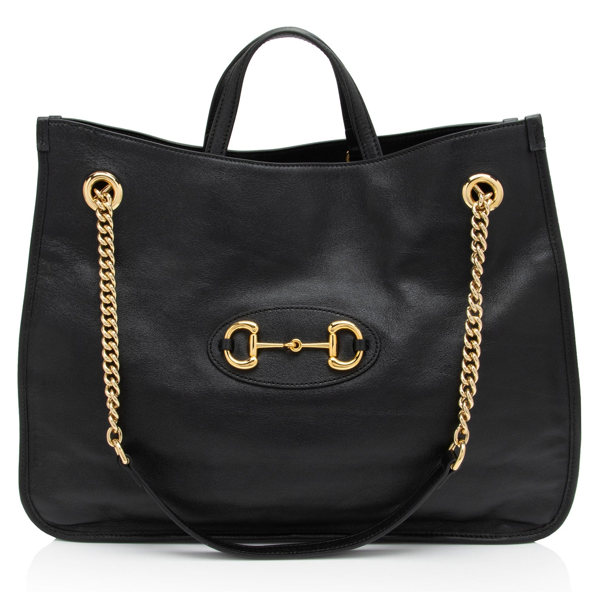 Gucci Horsebit SHF-LnlXOo Leather Black Large Chain Tote Bag