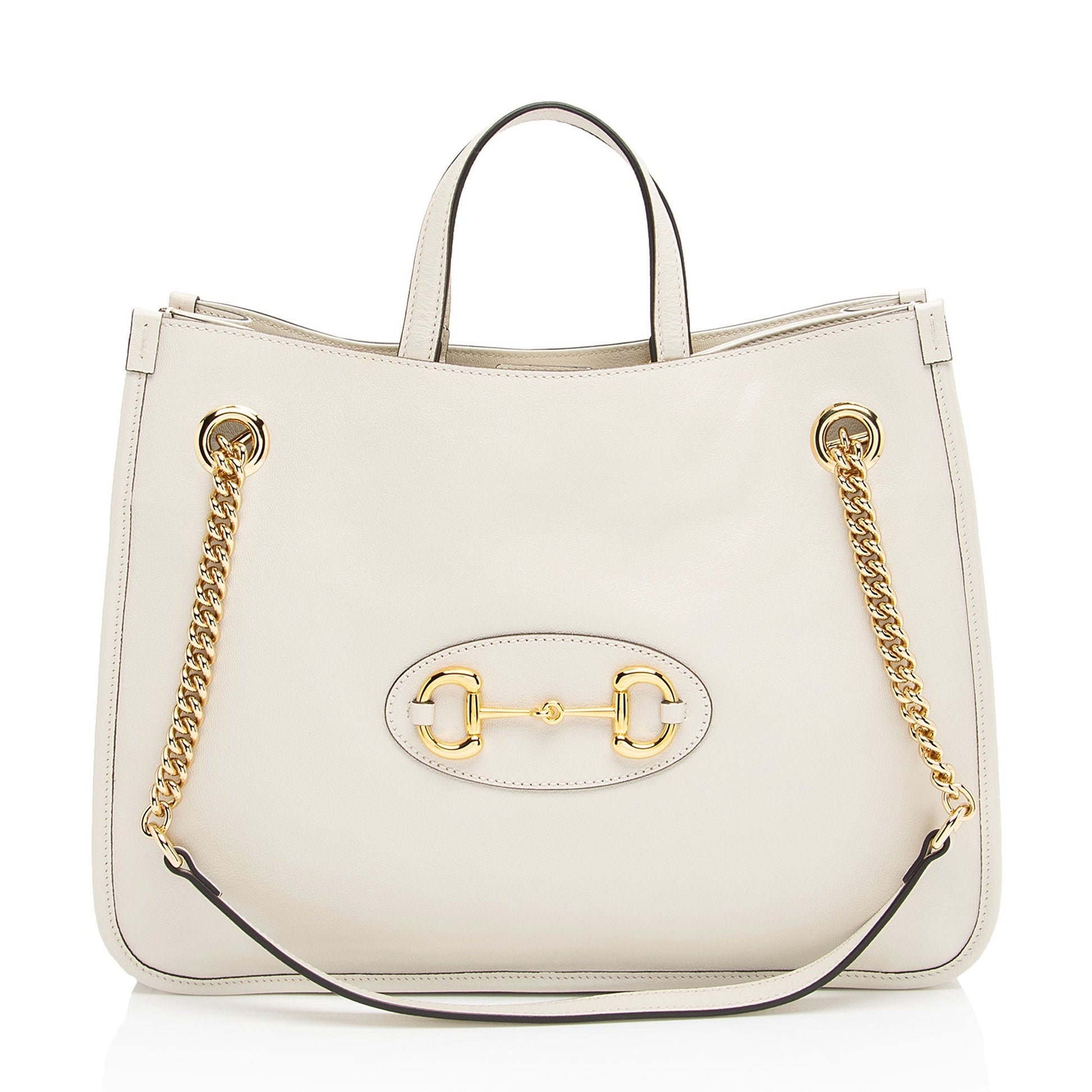Gucci Horsebit SHF-BigRbj Leather White Medium Tote Bag
