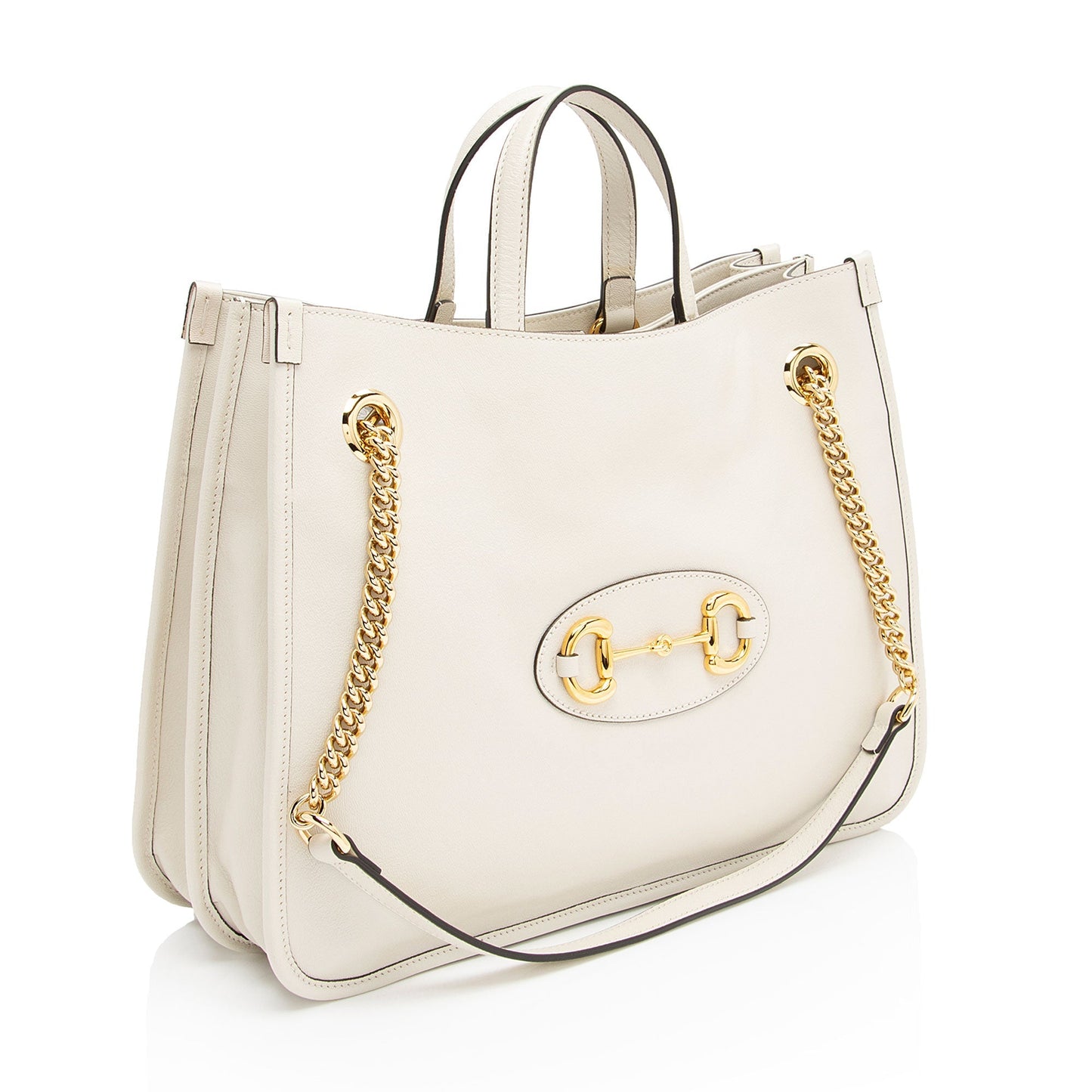 Gucci Horsebit SHF-BigRbj Leather White Medium Tote Bag