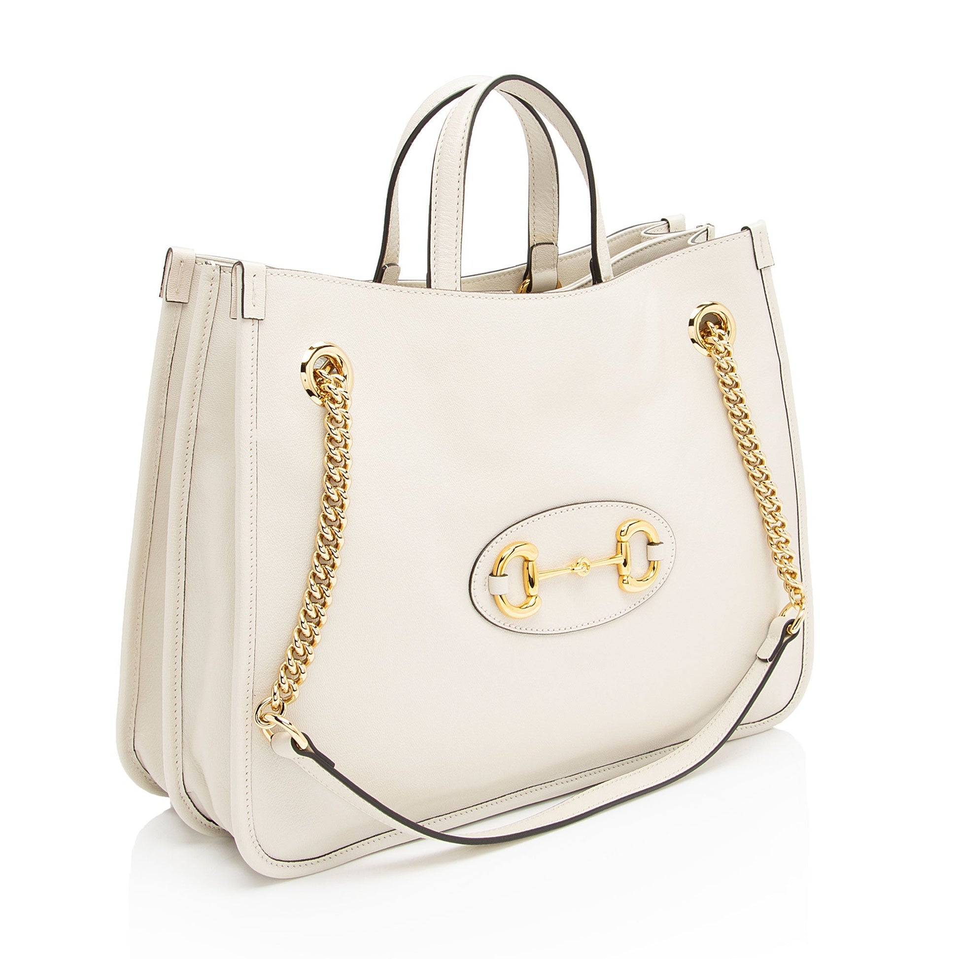 Gucci Horsebit SHF-BigRbj Leather White Medium Tote Bag