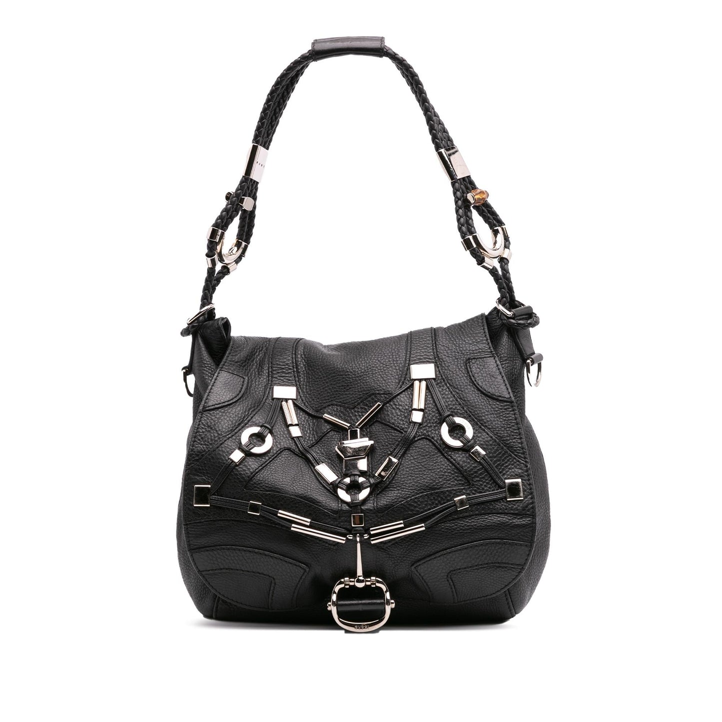Gucci Horsebit Techno Leather Calf Black Satchel Bag