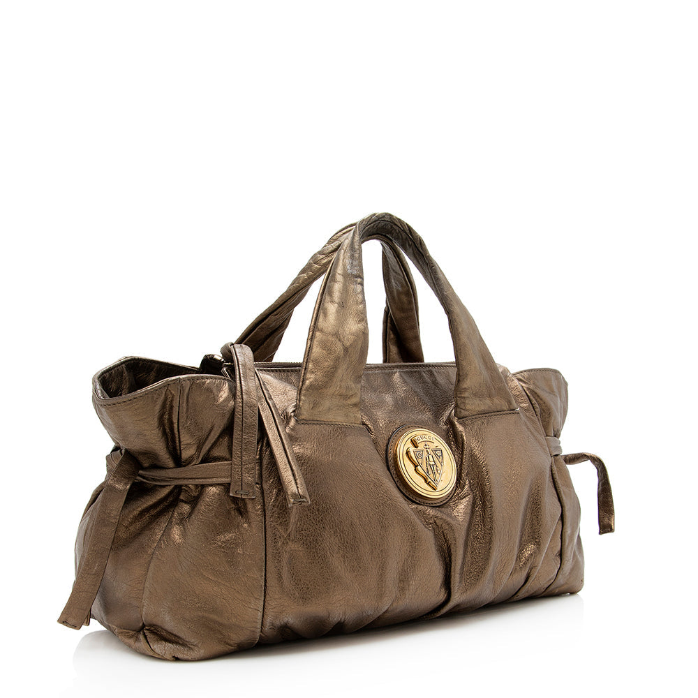 Gucci Metallic Hysteria SHF Leather Brown Gold Satchel Bag