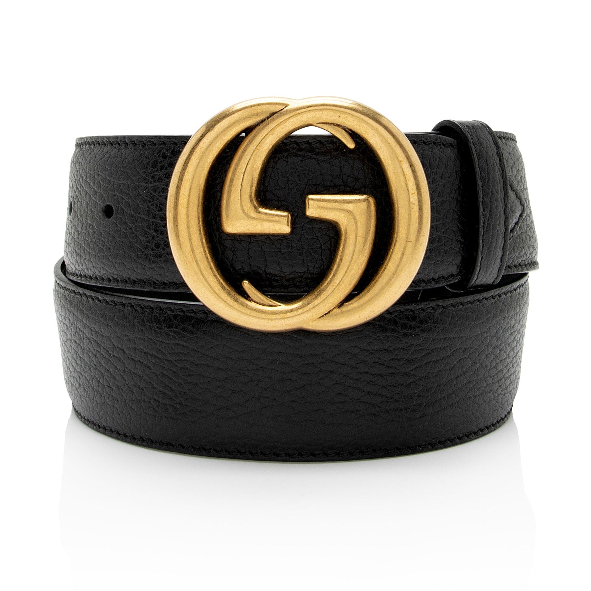 Gucci Interlocking G Belt - Size Leather Black Accessory