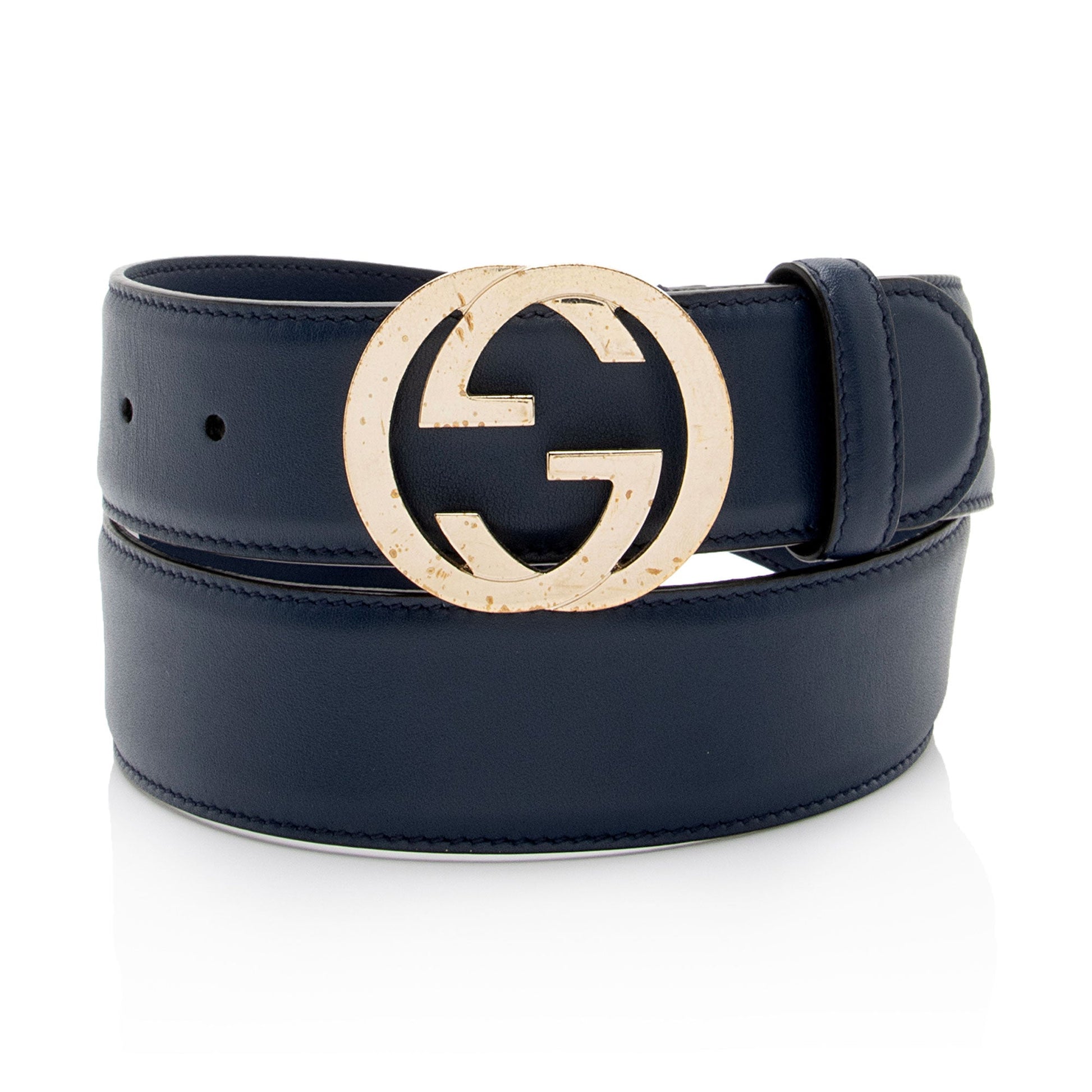 Gucci Interlocking G Belt - Size Leather Blue Accessory