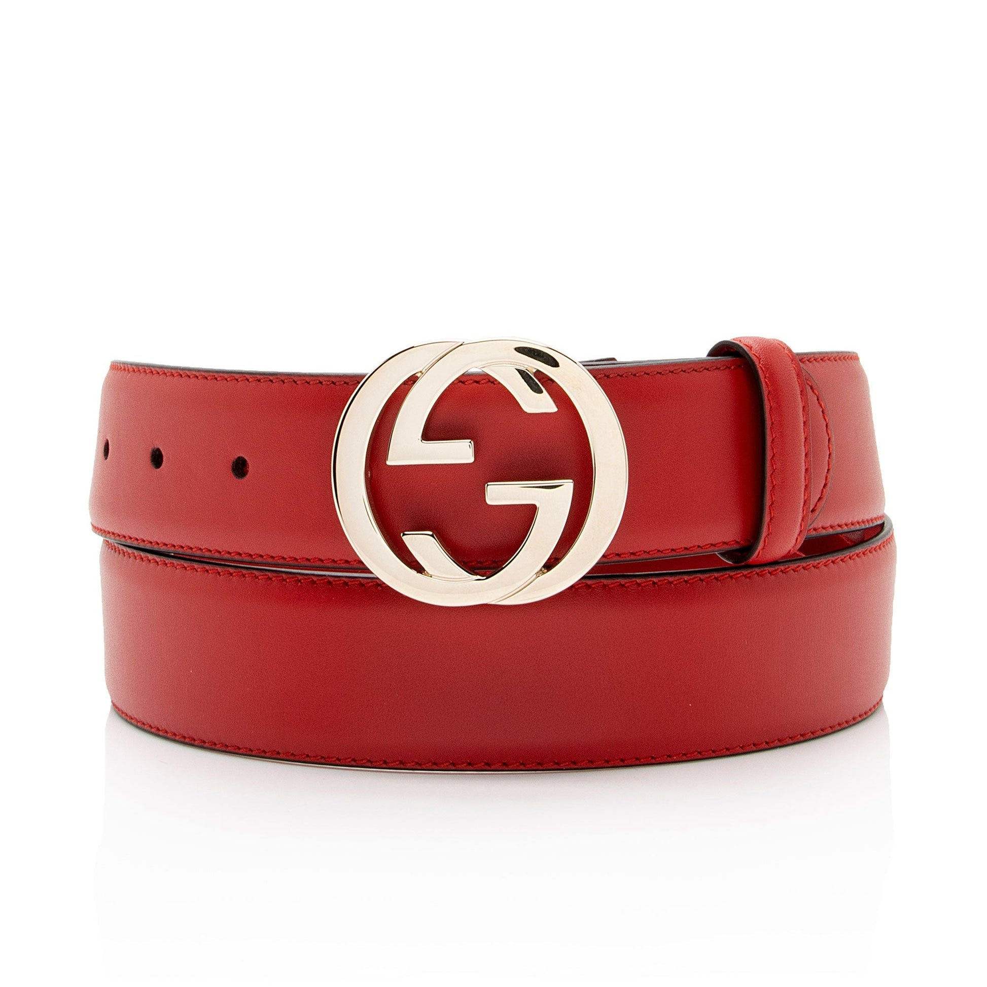 Gucci Interlocking G Belt - Size Leather Red Accessory