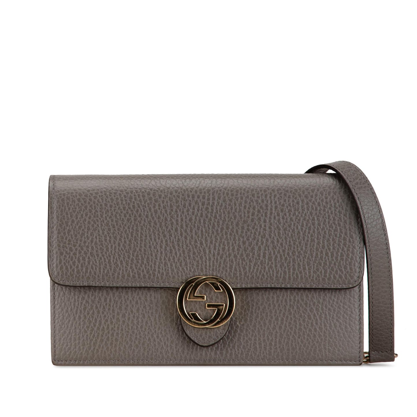 Gucci Interlocking G Dollar Wallet on Leather Calf Grey Chain Crossbody Bag Shg Haqbc2