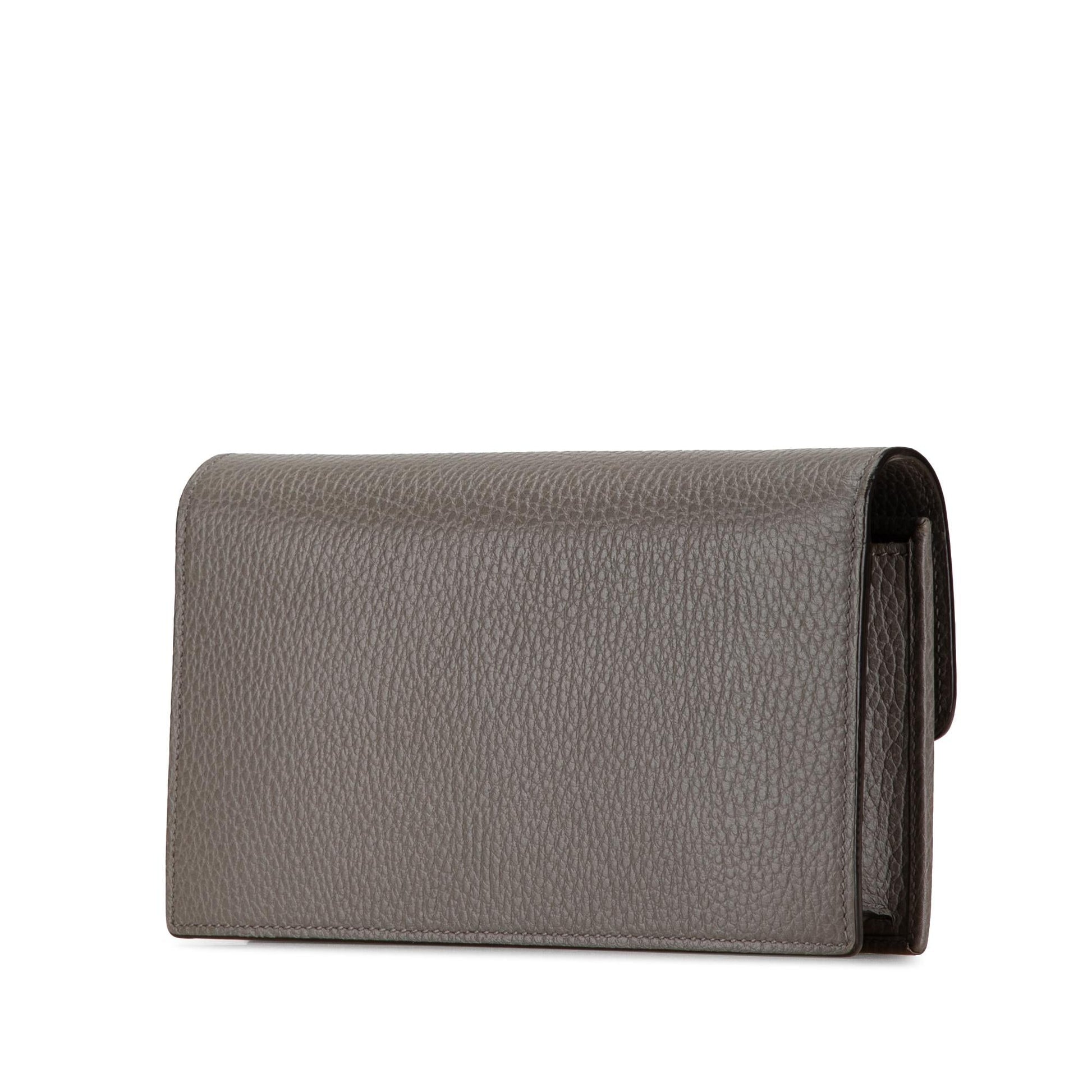 Gucci Interlocking G Dollar Wallet on Leather Calf Grey Chain Crossbody Bag Shg Haqbc2
