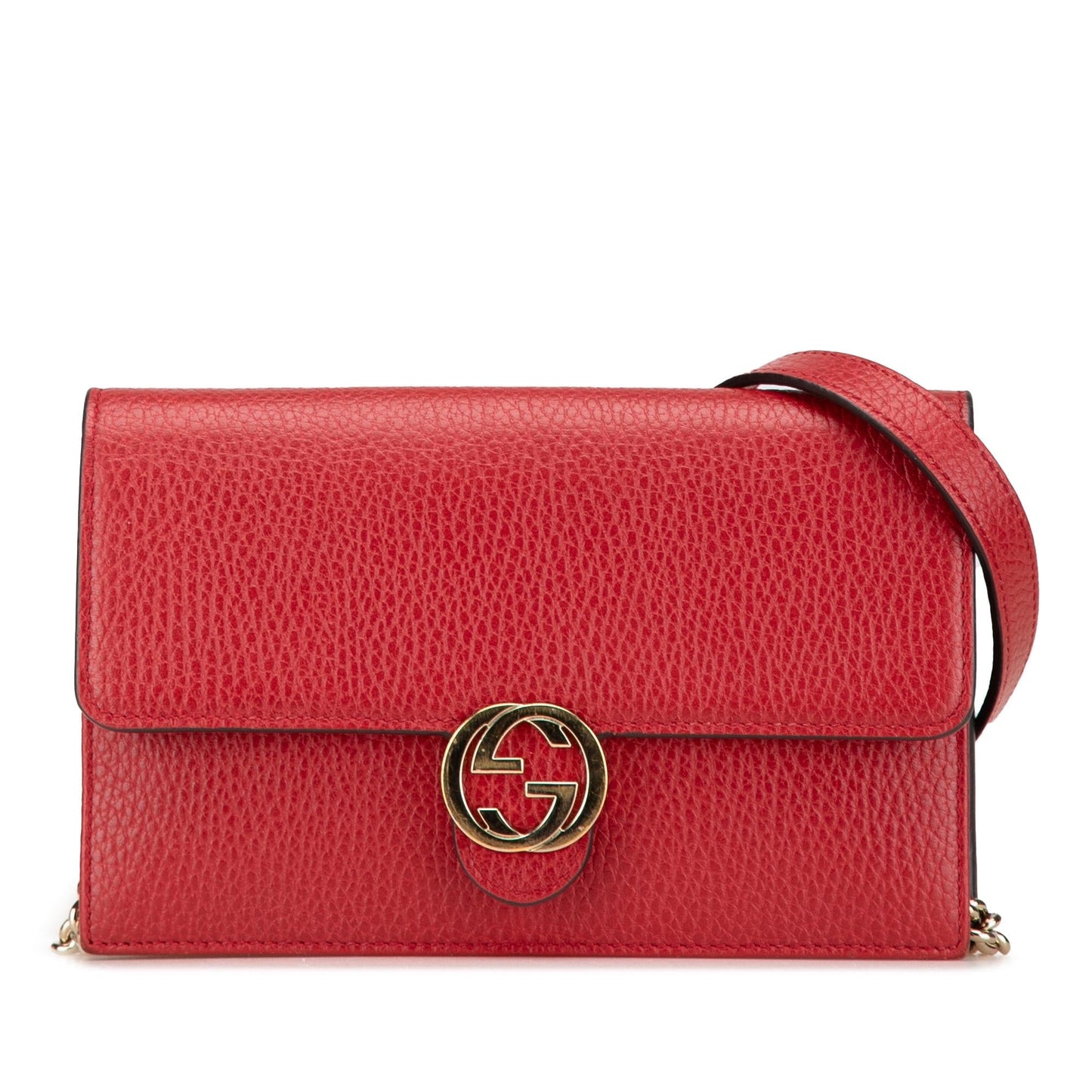 Gucci Interlocking G Dollar Wallet on Leather Calf Red Chain Crossbody Bag On Chain
