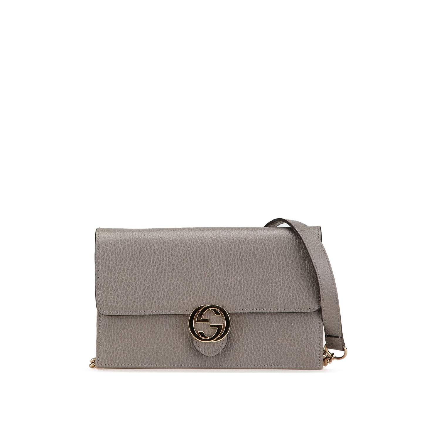 Gucci Interlocking G Dollar Wallet on Leather Calf Grey Chain Crossbody Bag Chain 1