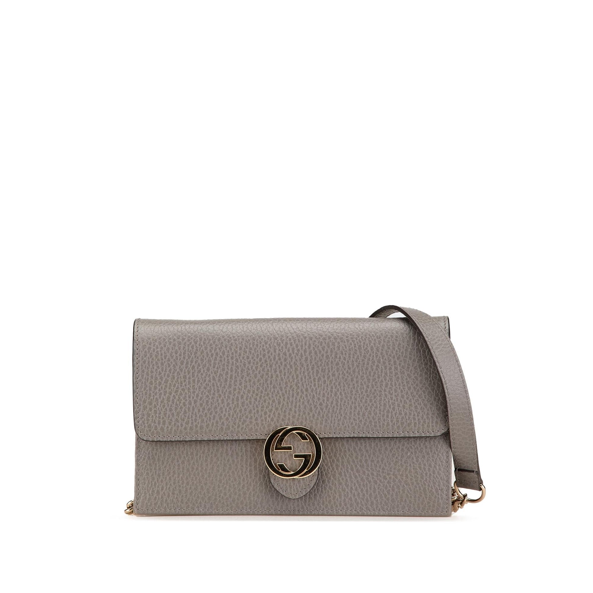 Gucci Interlocking G Dollar Wallet on Leather Calf Grey Chain Crossbody Bag Chain 1