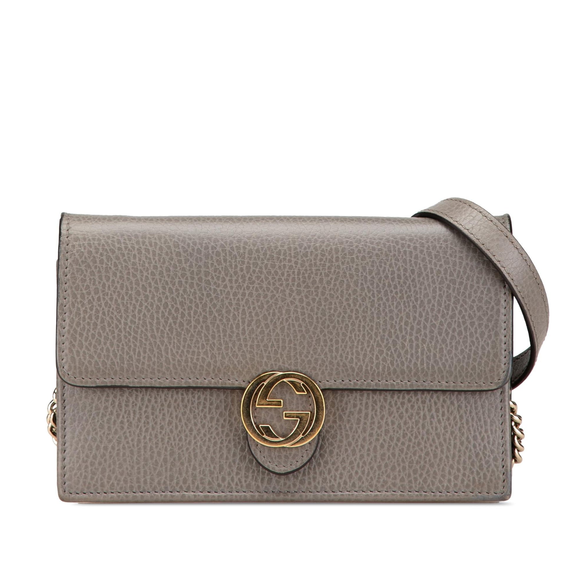 Gucci Interlocking G Dollar Wallet on Leather Calf Grey Chain Crossbody Bag Chain 2