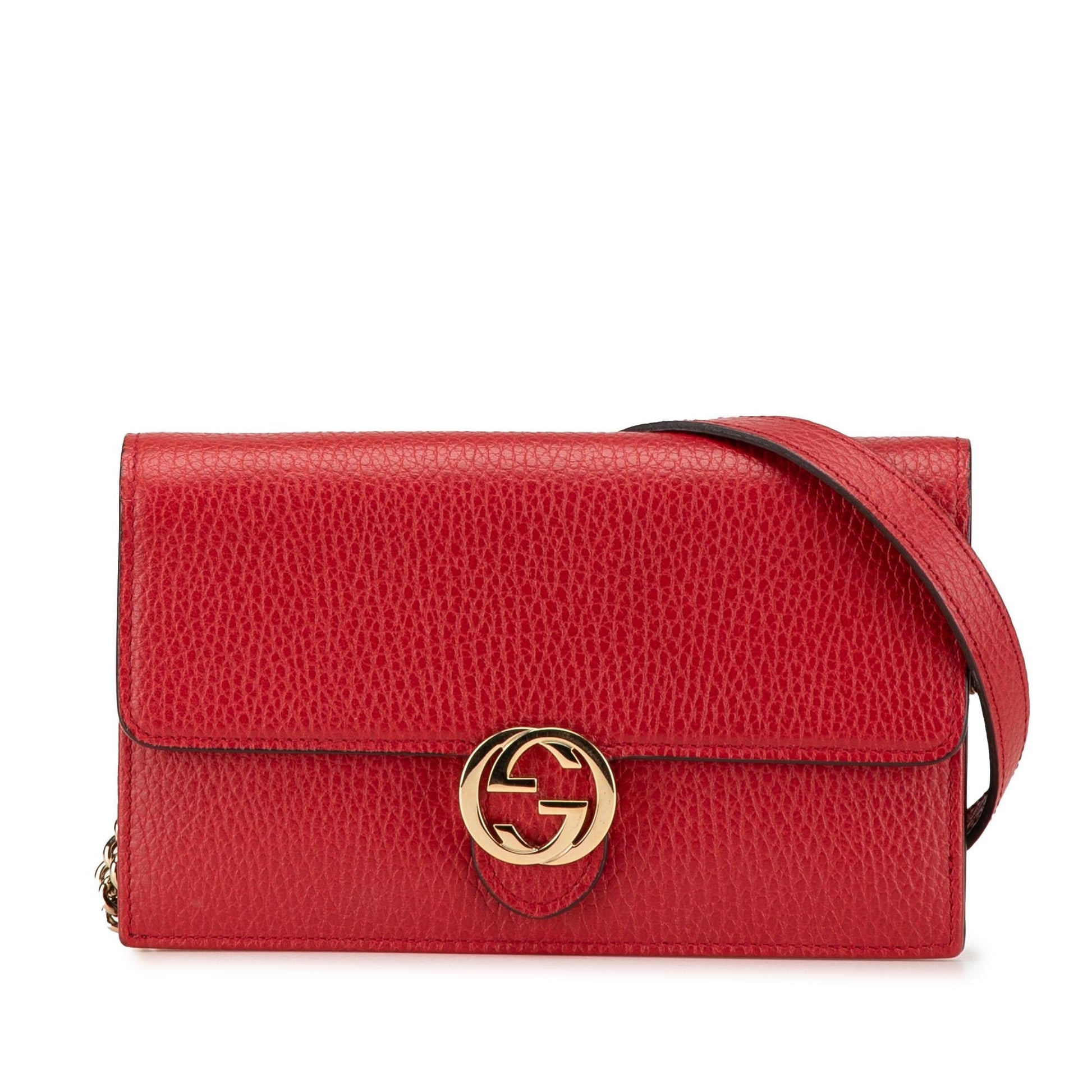 Gucci Interlocking G Dollar Wallet on Leather Calf Red Chain Crossbody Bag Chain 3