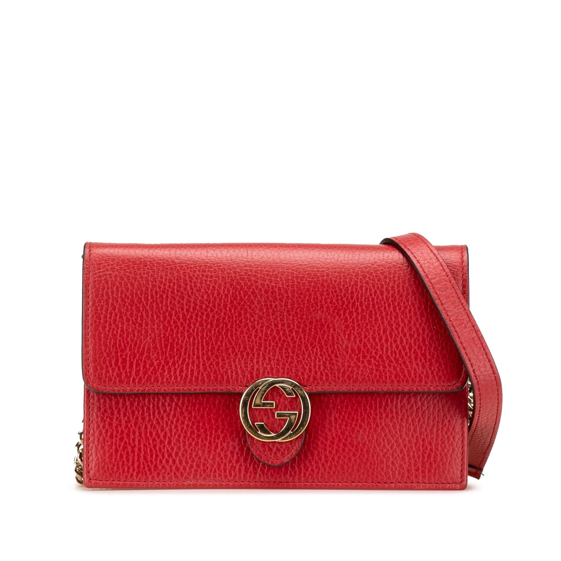 Gucci Interlocking G Dollar Wallet on Leather Calf Red Chain Crossbody Bag Chain 4