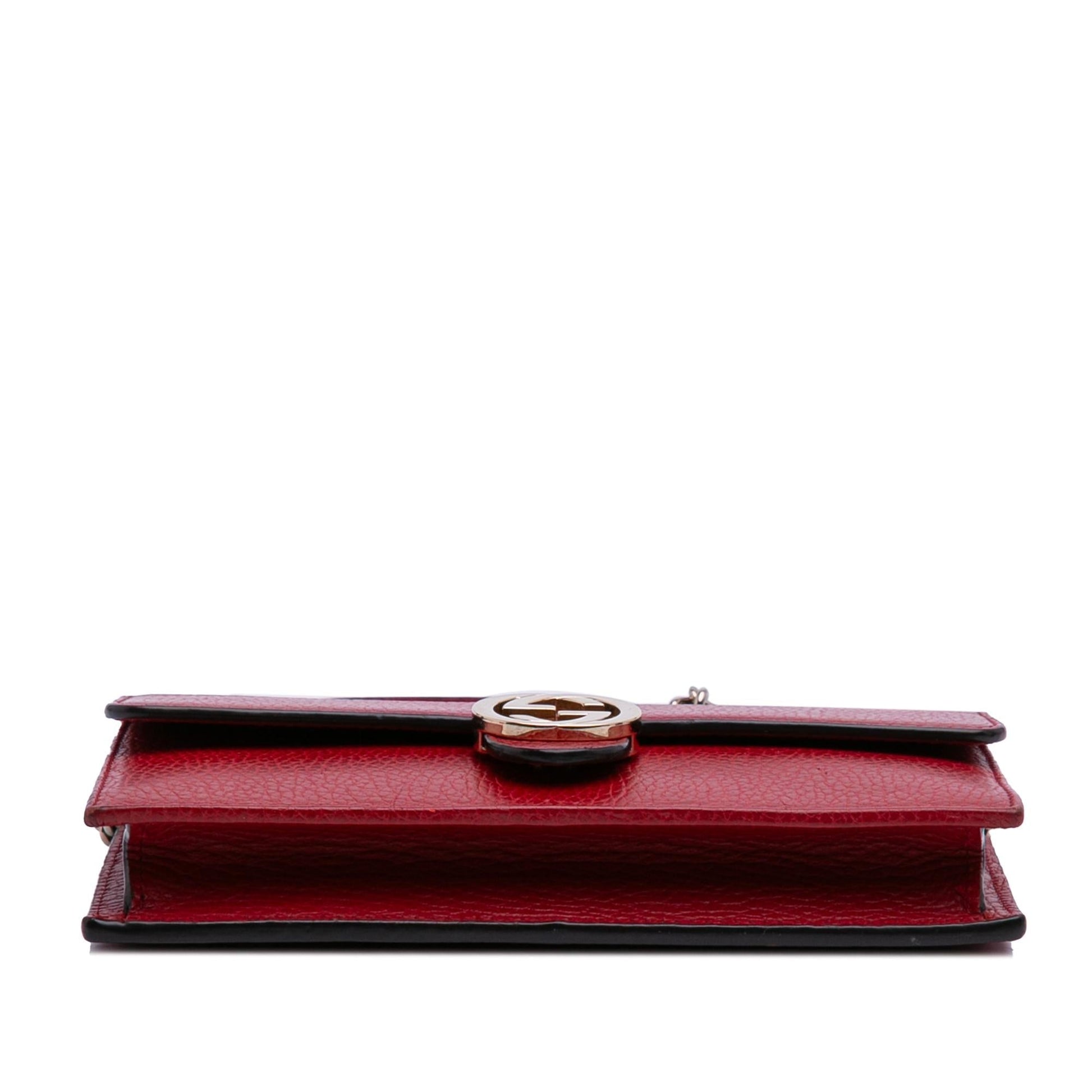 Gucci Interlocking G Dollar Wallet on Leather Calf Red Chain Crossbody Bag