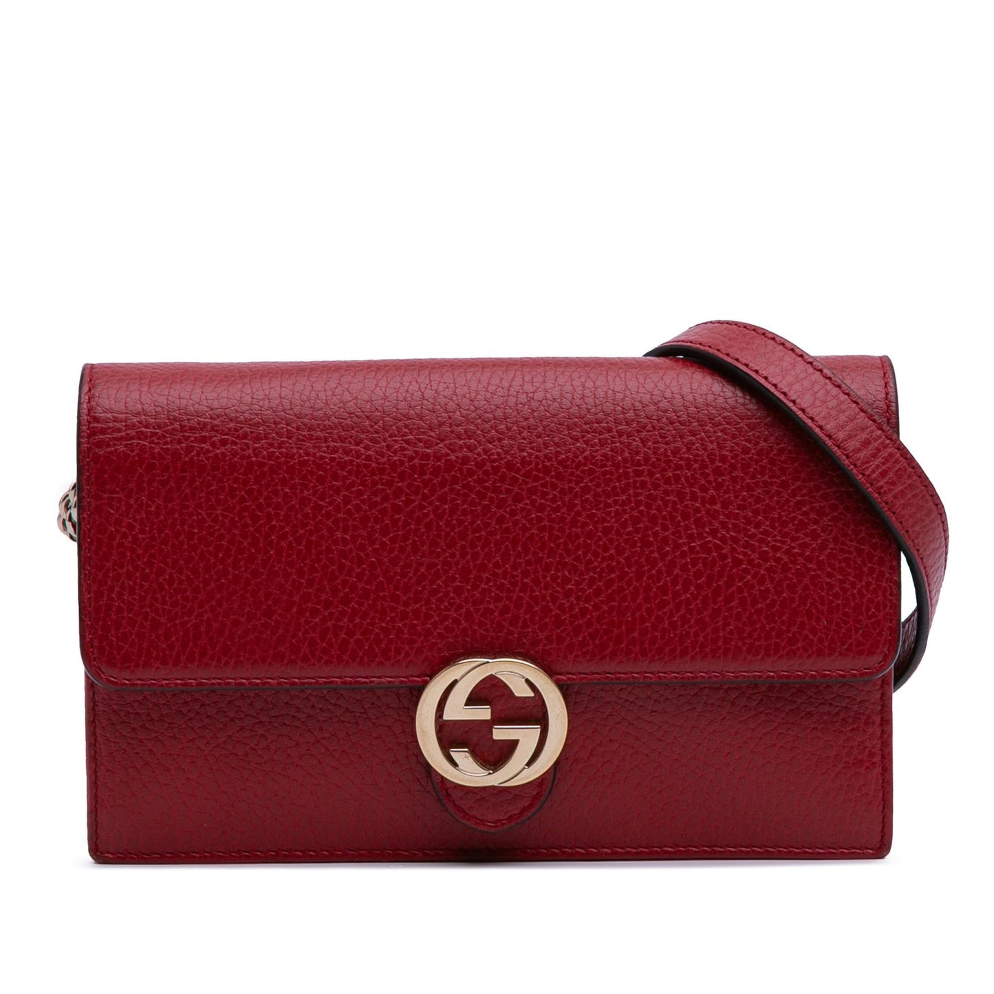Gucci Interlocking G Dollar Wallet on Leather Calf Red Chain Crossbody Bag