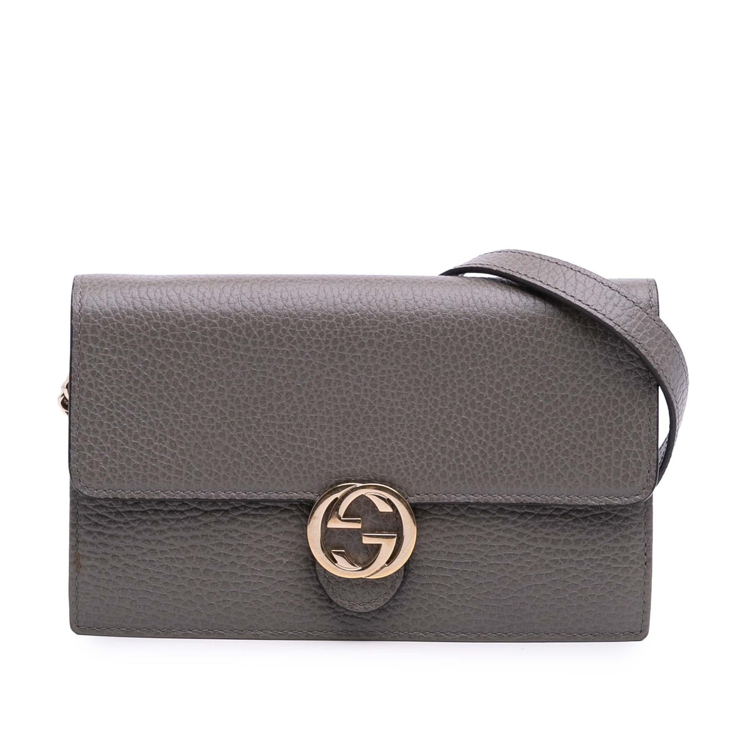 Gucci Interlocking G Dollar Wallet on Leather Calf Grey Chain Crossbody Bag Chain 8