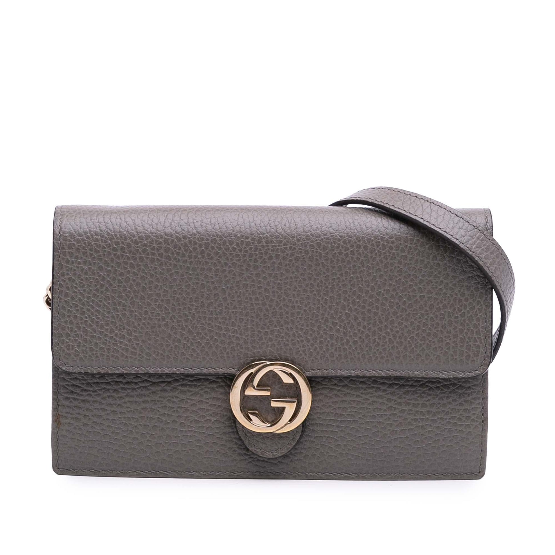 Gucci Interlocking G Dollar Wallet on Leather Calf Grey Chain Crossbody Bag Chain 8