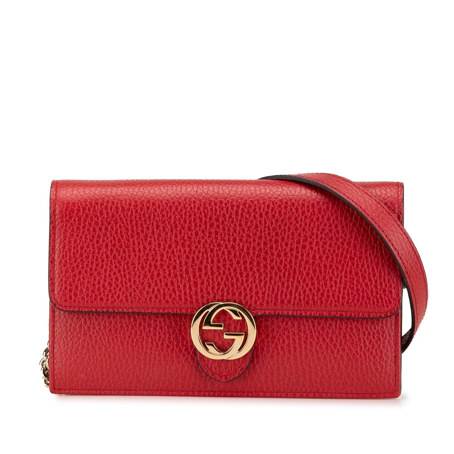 Gucci Interlocking G Dollar Wallet on Leather Calf Red Chain Crossbody Bag Chain 10