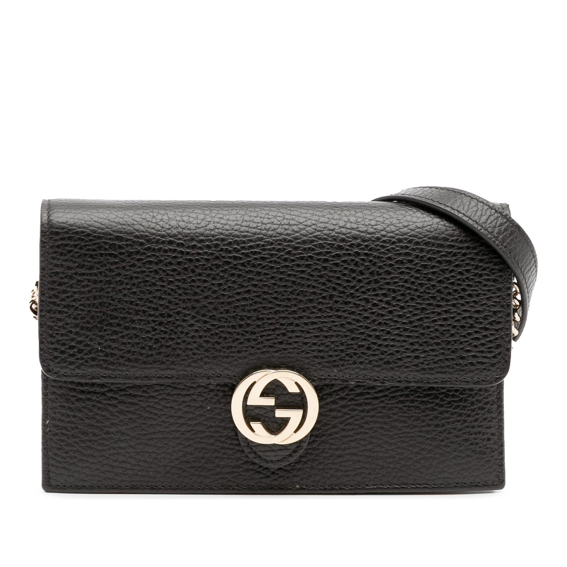 Gucci Interlocking G Dollar Wallet on Leather Calf Black Chain Crossbody Bag Chain 13