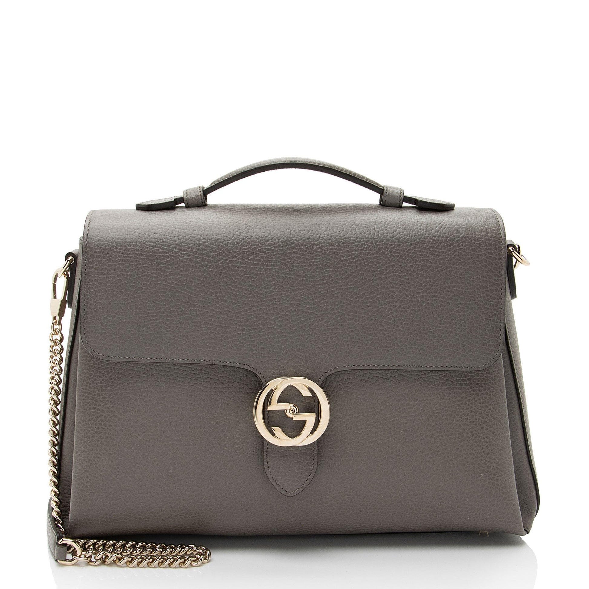 Gucci Interlocking G Leather Grey Medium Top Handle Satchel Bag