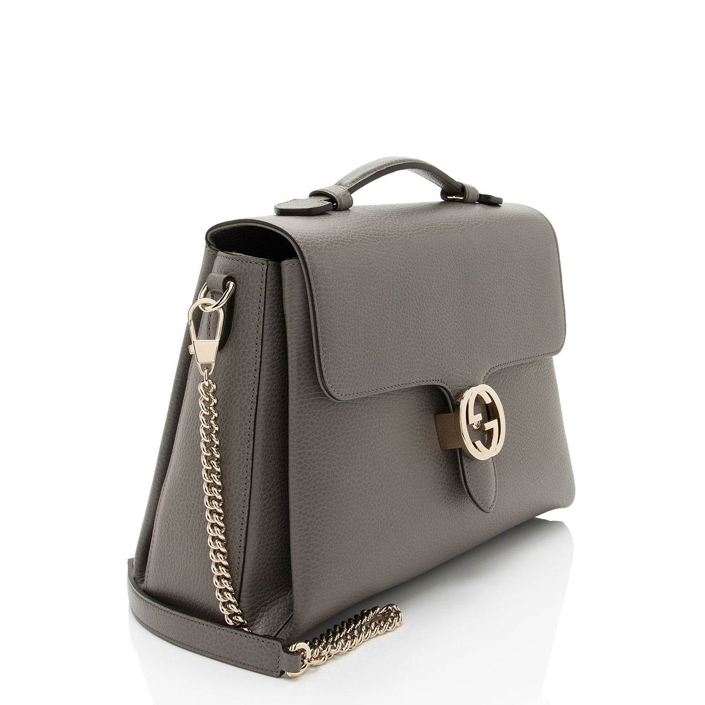 Gucci Interlocking G Leather Grey Medium Top Handle Satchel Bag