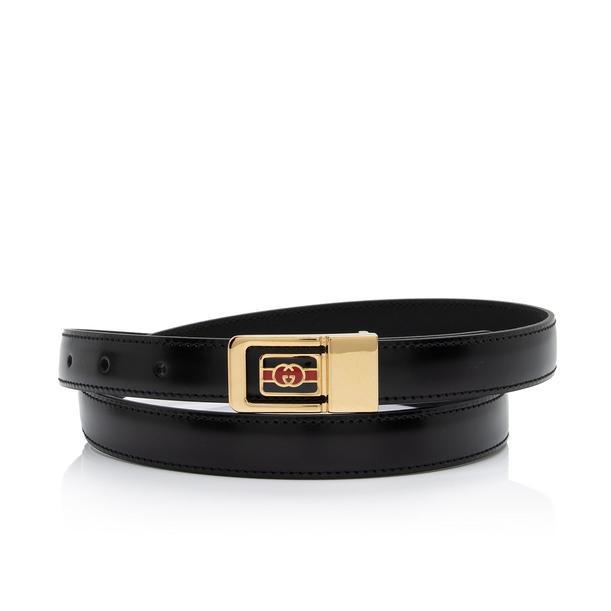 Gucci Interlocking G Skinny Belt - Leather Black Accessory