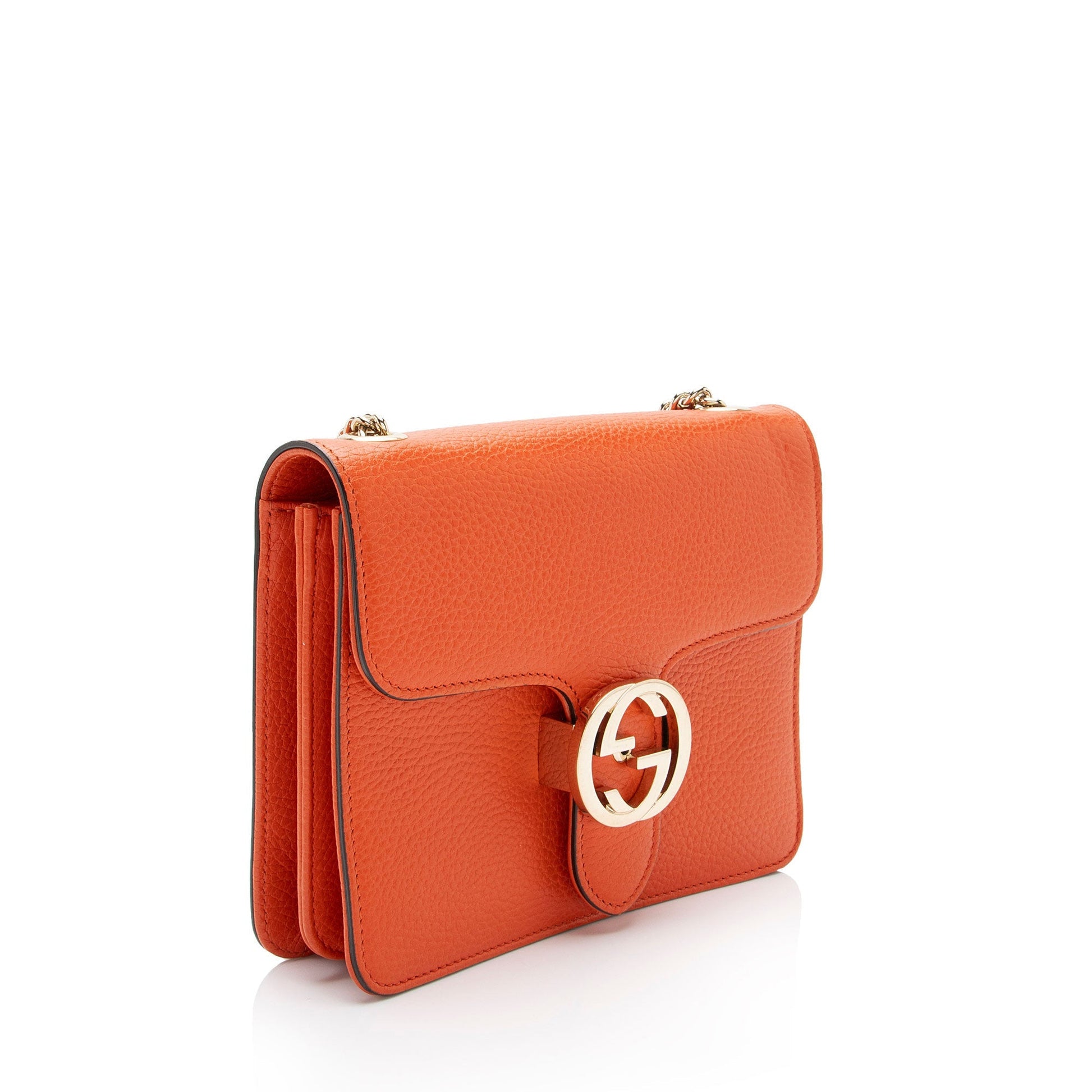 Gucci Grained Interlocking G SHF-h9X0uq Leather Calfskin Orange Small Crossbody Bag