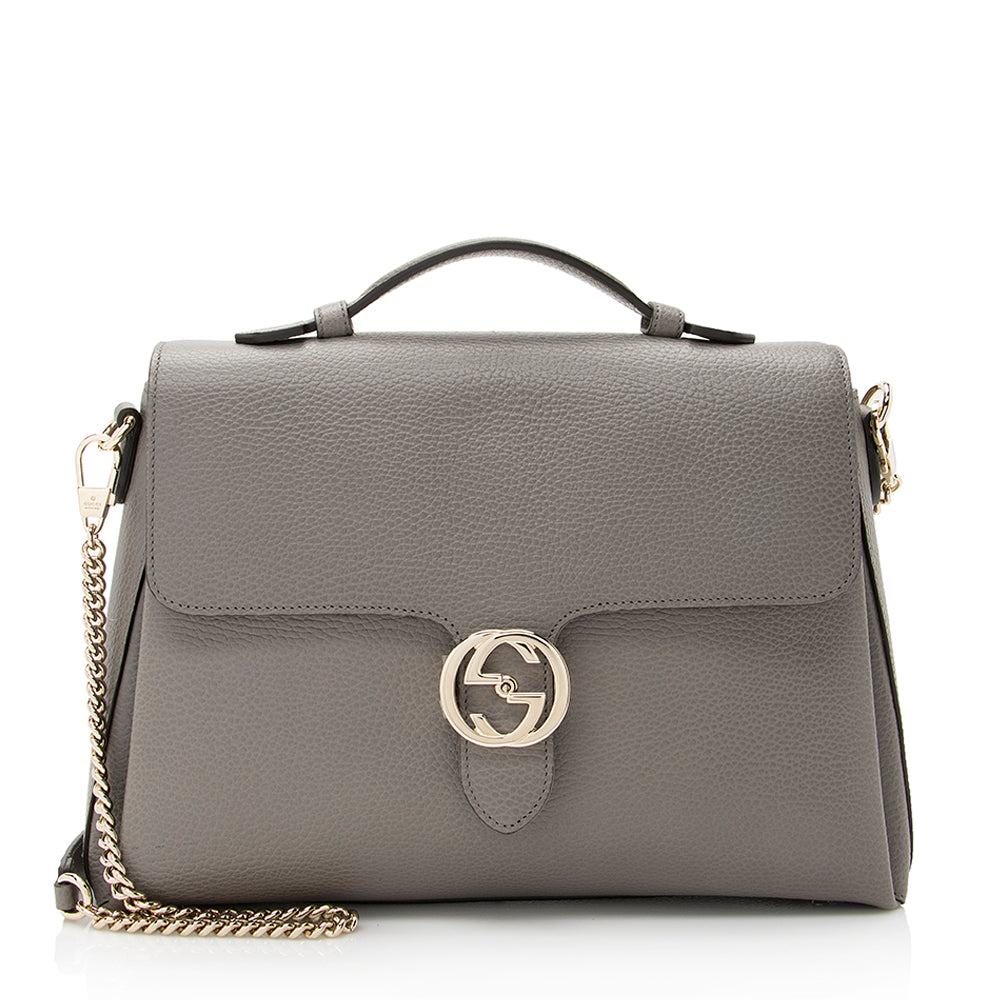 Gucci Interlocking G Top Handle SHF Leather Calfskin Grey Medium Shoulder Bag