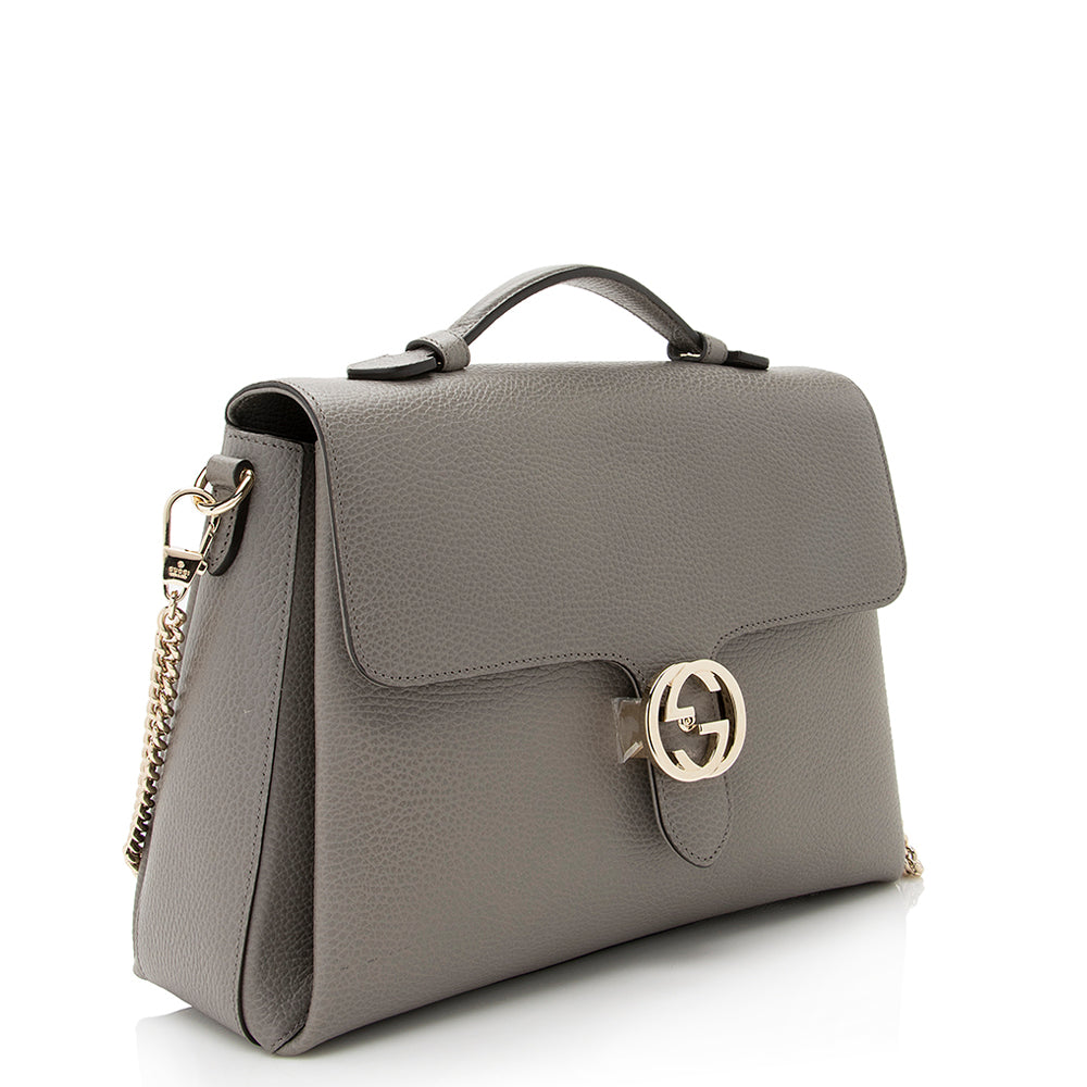 Gucci Interlocking G Top Handle SHF Leather Calfskin Grey Medium Shoulder Bag