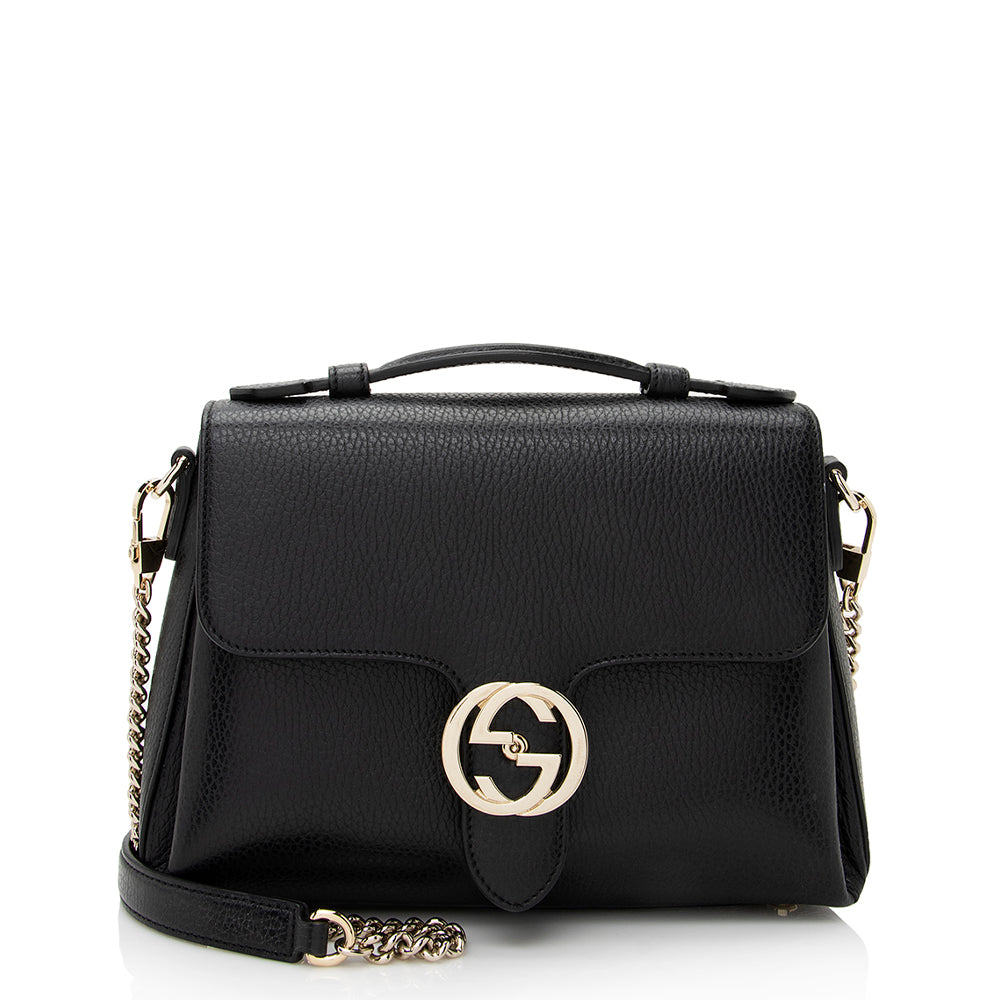 Gucci Interlocking G SHF Leather Black Top Handle Shoulder Bag