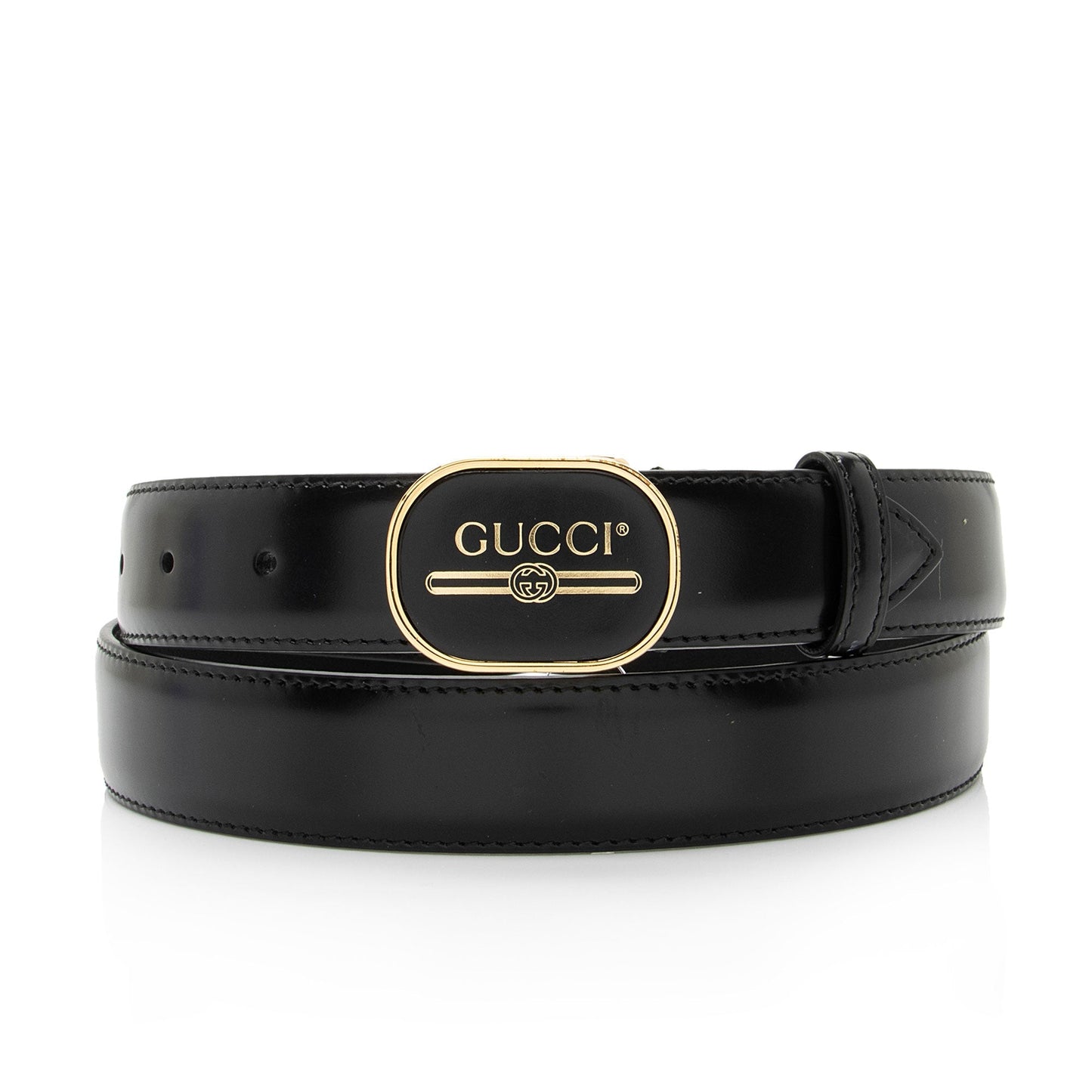 Gucci Enamel Belt - Size 38 Leather Black Logo Accessory
