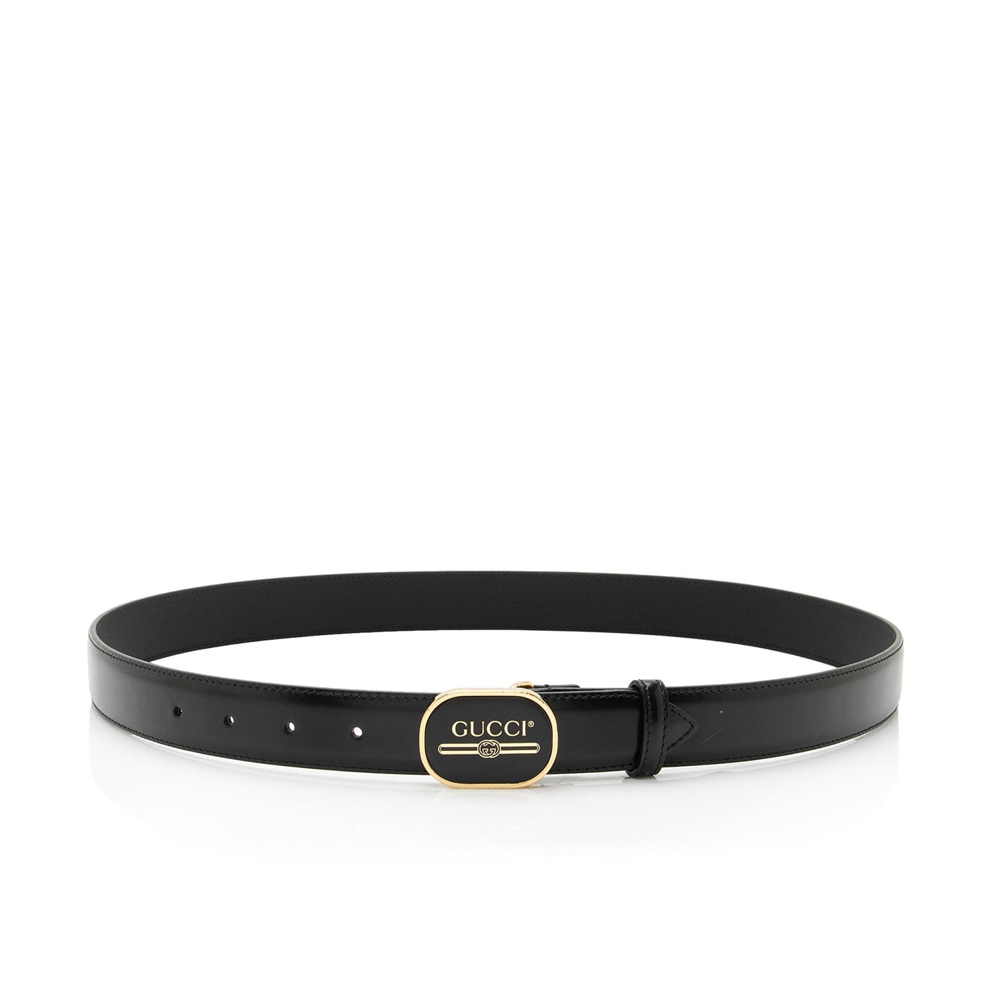 Gucci Enamel Belt - Size 38 Leather Black Logo Accessory