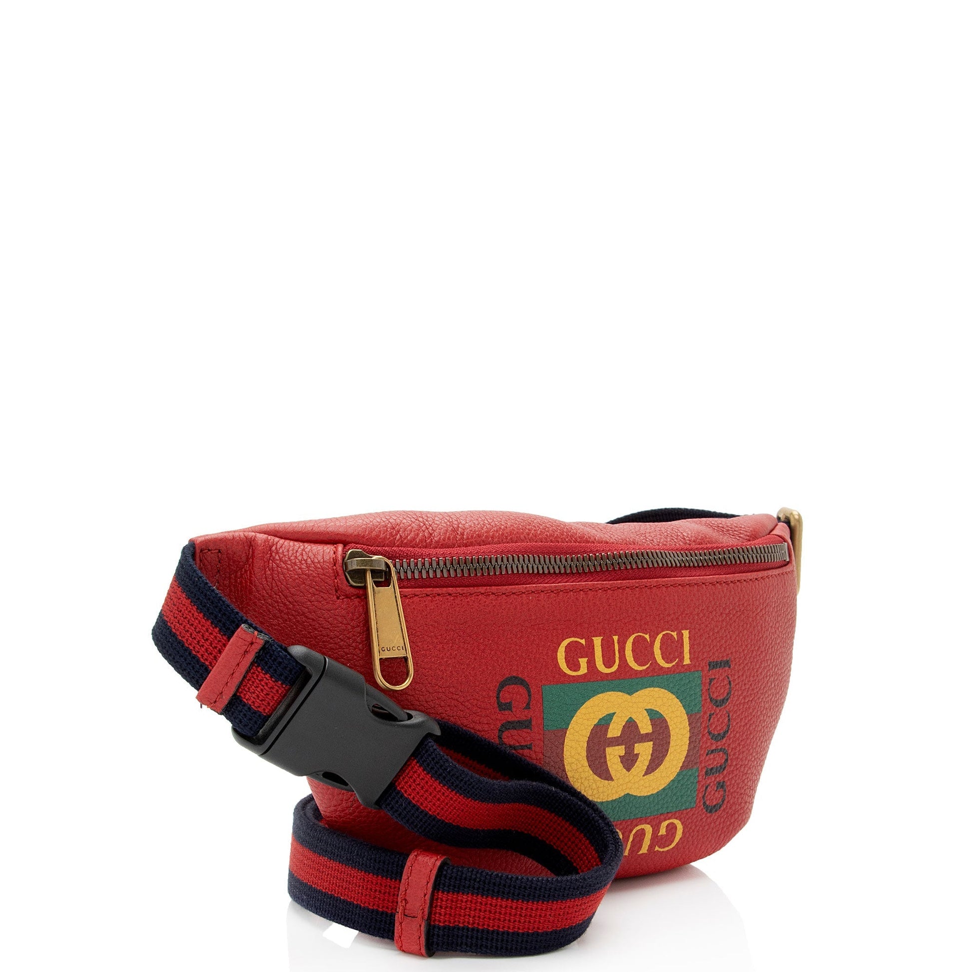 Gucci Belt SHF-hKYC3Q Leather Nylon Red Logo Accessory
