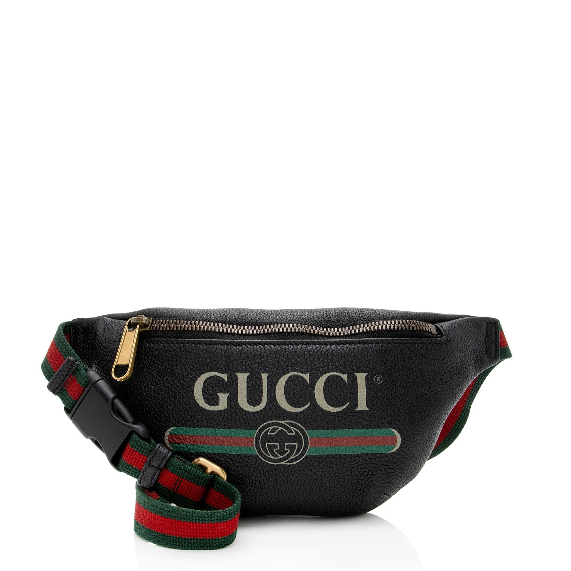 Gucci Belt Leather Nylon Black Logo Accessory