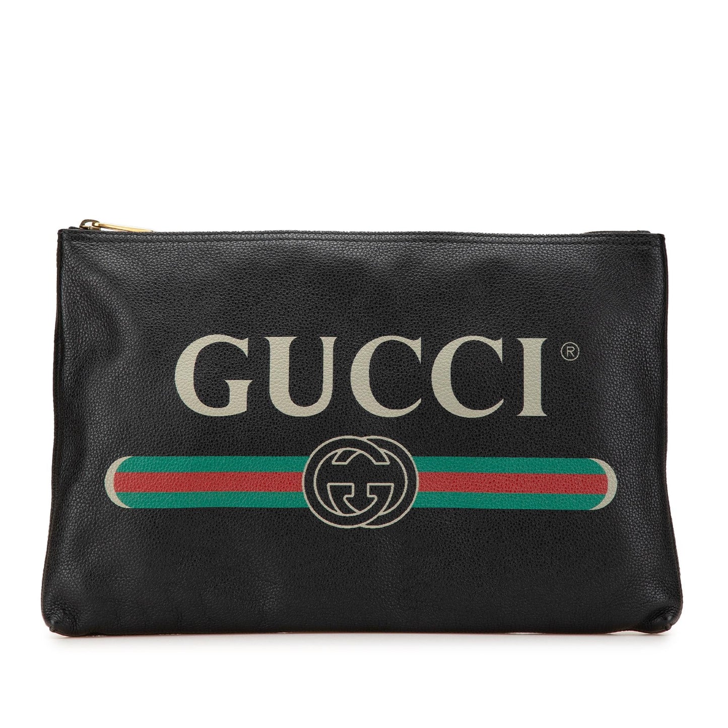 Gucci Leather Logo Calf Black Clutch Bag