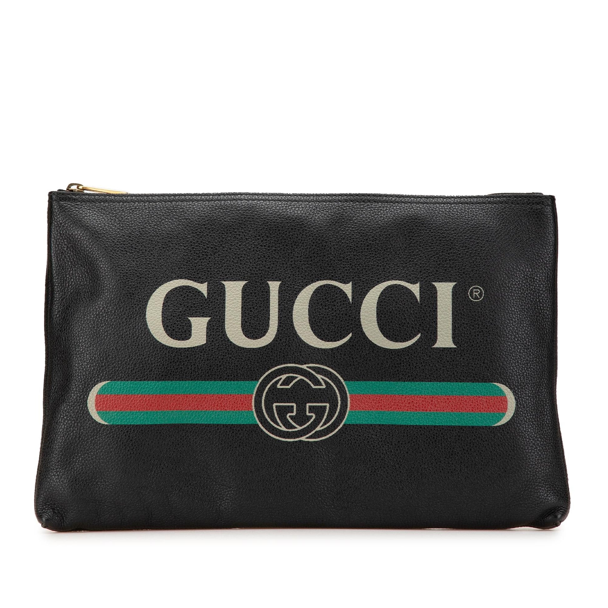 Gucci Leather Logo Calf Black Clutch Bag