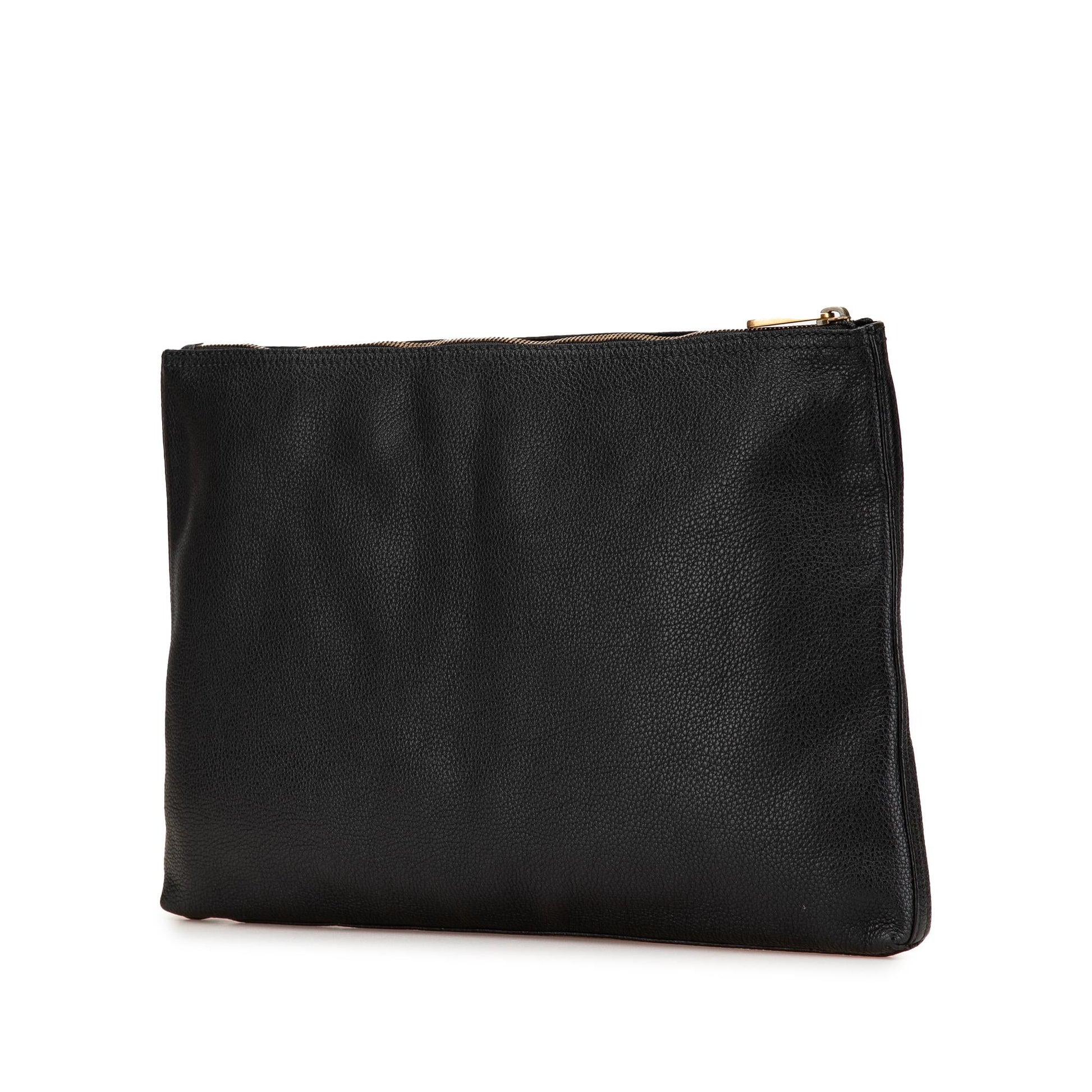 Gucci Leather Logo Calf Black Clutch Bag
