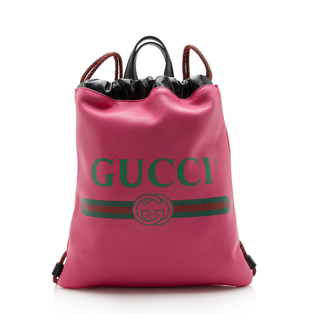 Gucci Drawstring Backpack SHF Leather Pink Logo Jewelry