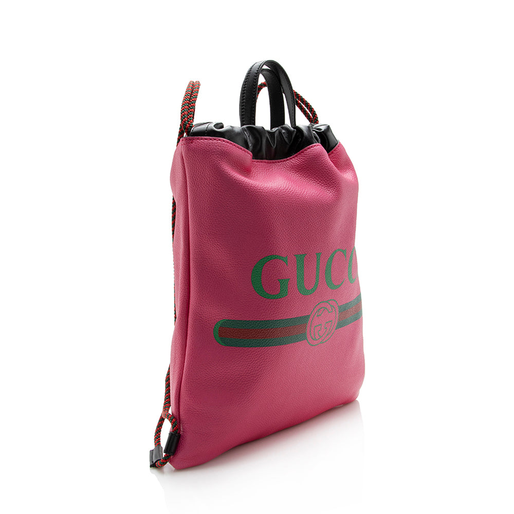 Gucci Drawstring Backpack SHF Leather Pink Logo Jewelry
