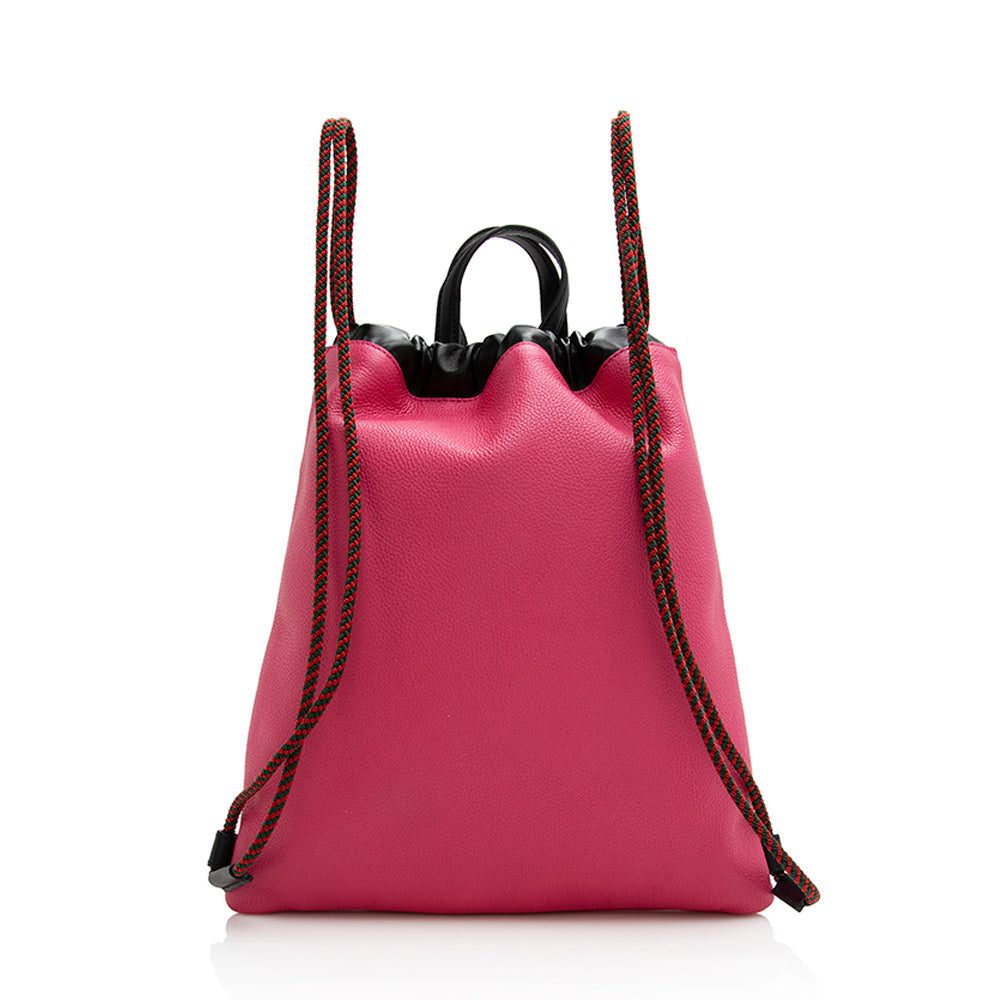 Gucci Drawstring Backpack SHF Leather Nylon Pink Logo Jewelry
